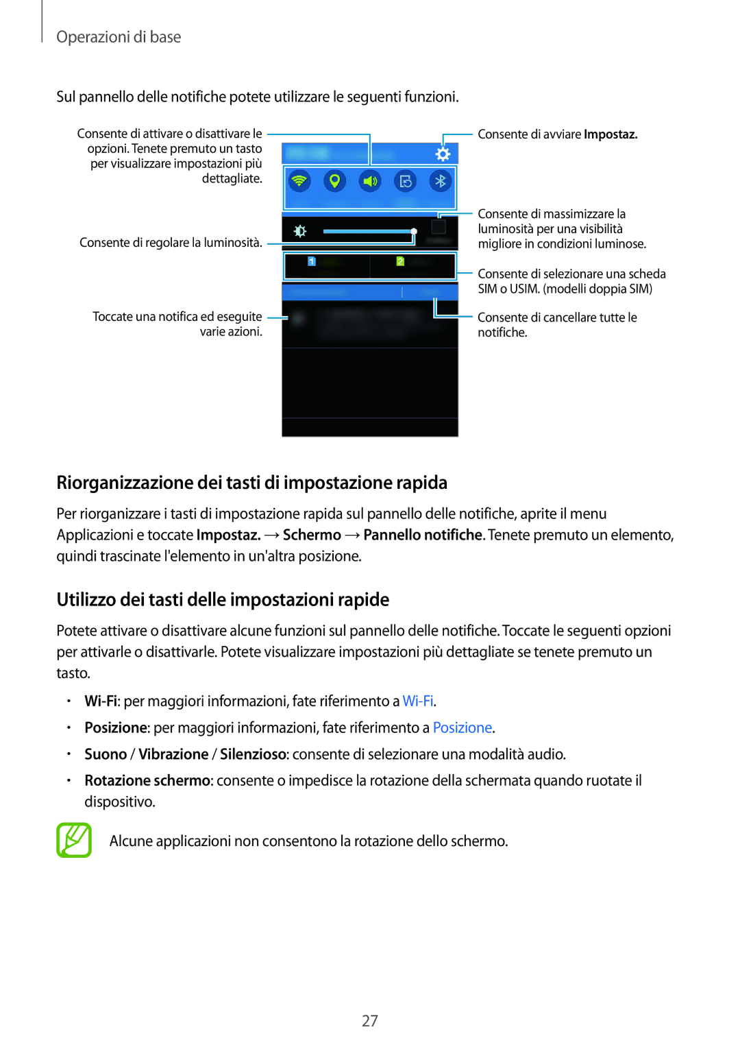 Samsung SM-J100HZBAXEO Riorganizzazione dei tasti di impostazione rapida, Utilizzo dei tasti delle impostazioni rapide 