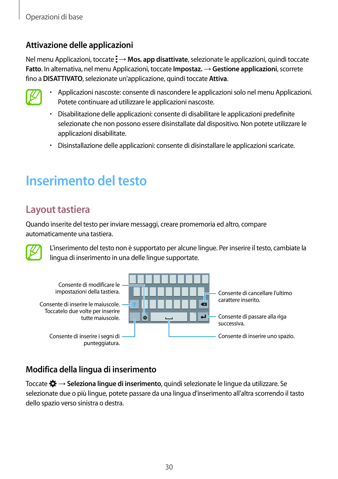 Samsung SM-J100HZKADBT, SM-J100HZKAPLS manual Inserimento del testo, Layout tastiera, Attivazione delle applicazioni 