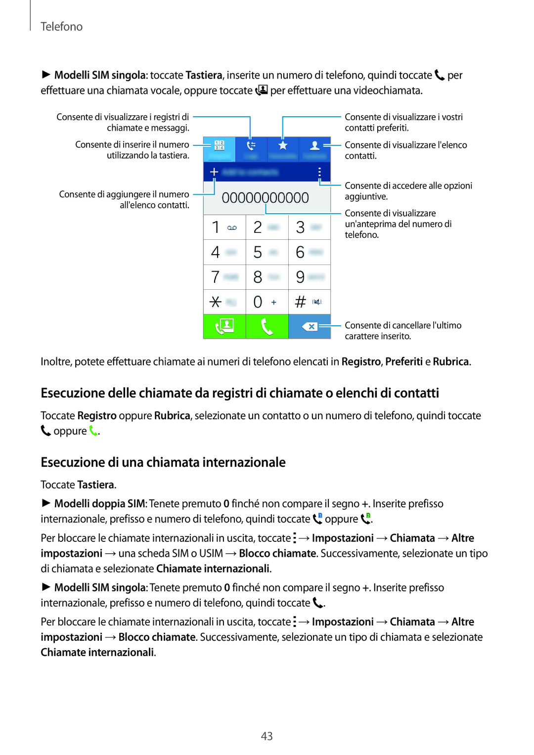 Samsung SM-J100HZKAPHN, SM-J100HZKAPLS, SM-J100HZBAPRT, SM-J100HZWAXEO Esecuzione di una chiamata internazionale, Telefono 