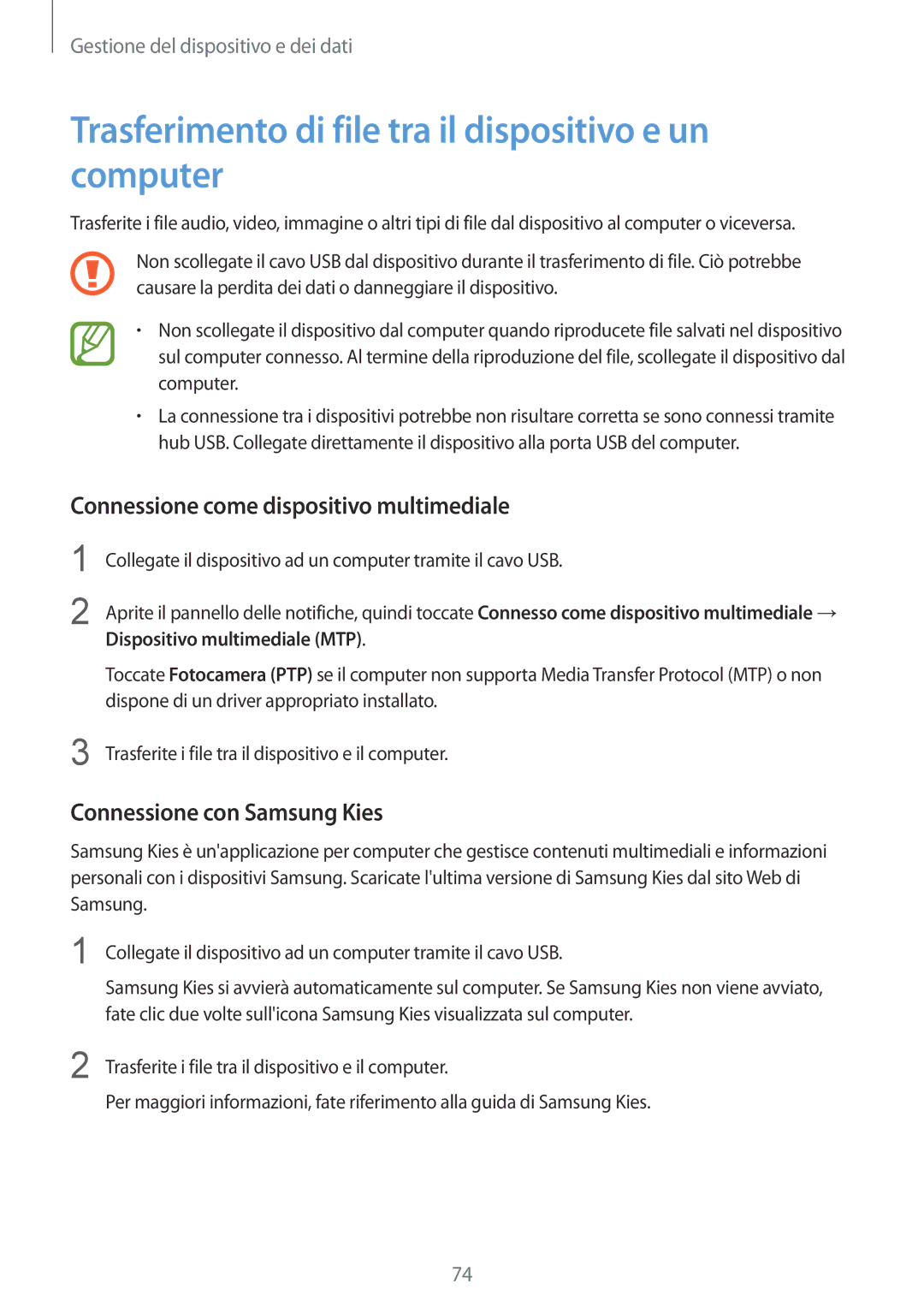 Samsung SM-J100HZKAPRT Trasferimento di file tra il dispositivo e un computer, Connessione come dispositivo multimediale 