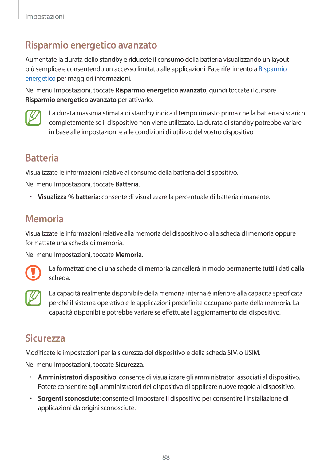 Samsung SM-J100HZKASWR, SM-J100HZKAPLS, SM-J100HZBAPRT manual Risparmio energetico avanzato, Batteria, Memoria, Sicurezza 