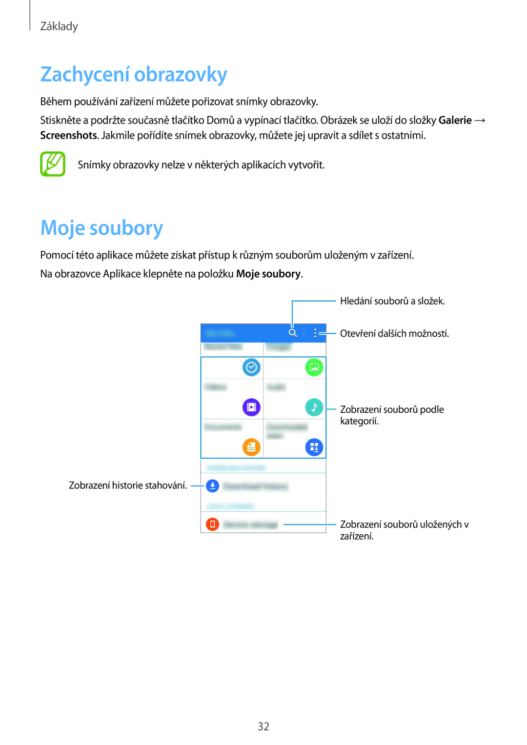 Samsung SM-J100HZBDORX, SM-J100HZKAPLS, SM-J100HZWDATO, SM-J100HZWAXEO, SM-J100HZKAXEO manual Zachycení obrazovky, Moje soubory 