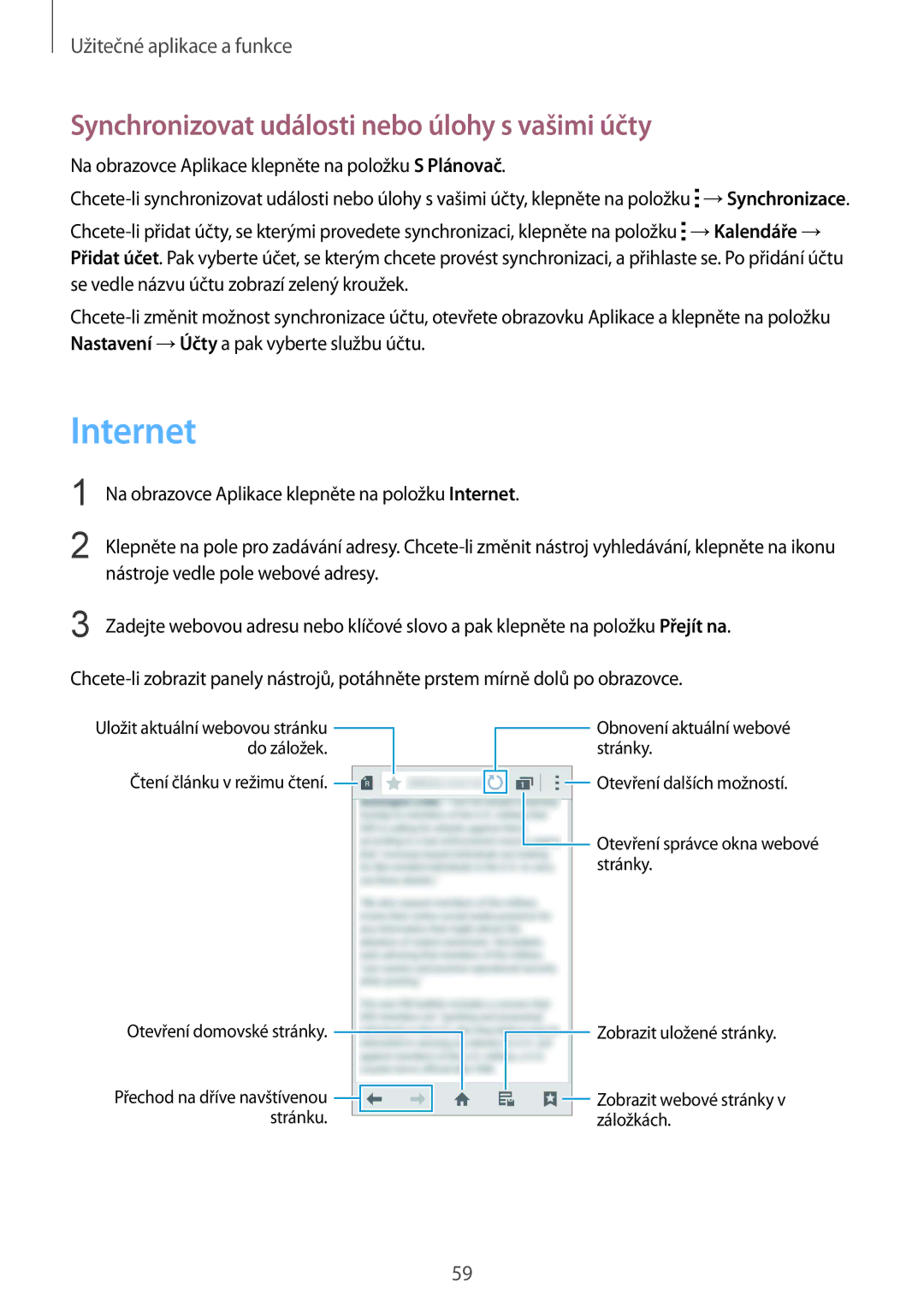 Samsung SM-J100HZKAXEO, SM-J100HZKAPLS, SM-J100HZWDATO manual Internet, Synchronizovat události nebo úlohy s vašimi účty 