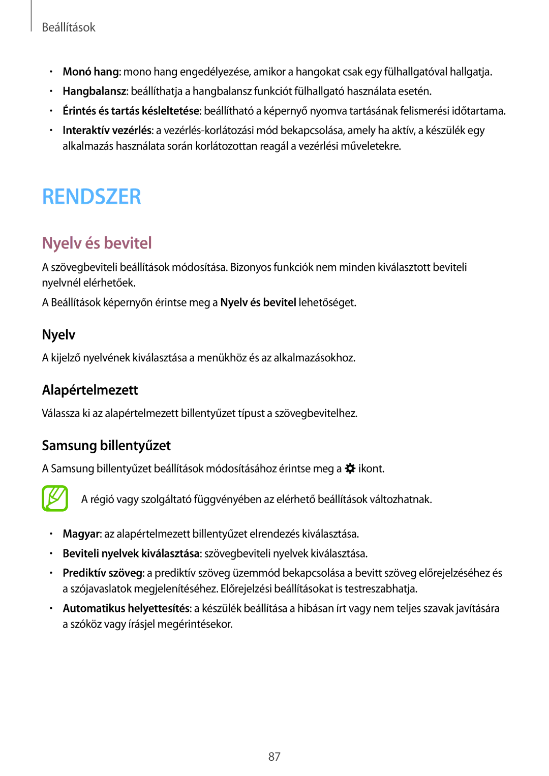 Samsung SM-J100HZKAORX, SM-J100HZKAPLS, SM-J100HZWDATO manual Nyelv és bevitel, Alapértelmezett, Samsung billentyűzet 