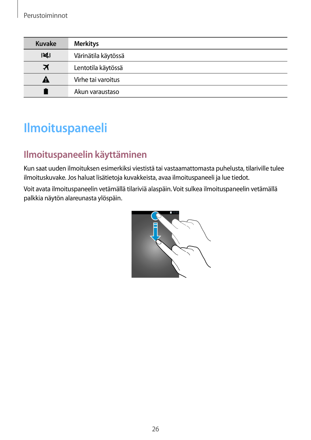 Samsung SM-J100HZWATEN, SM-J100HZKATEN, SM-J100HZWANEE, SM-J100HZKANEE, SM-J100HZBANEE manual Ilmoituspaneelin käyttäminen 