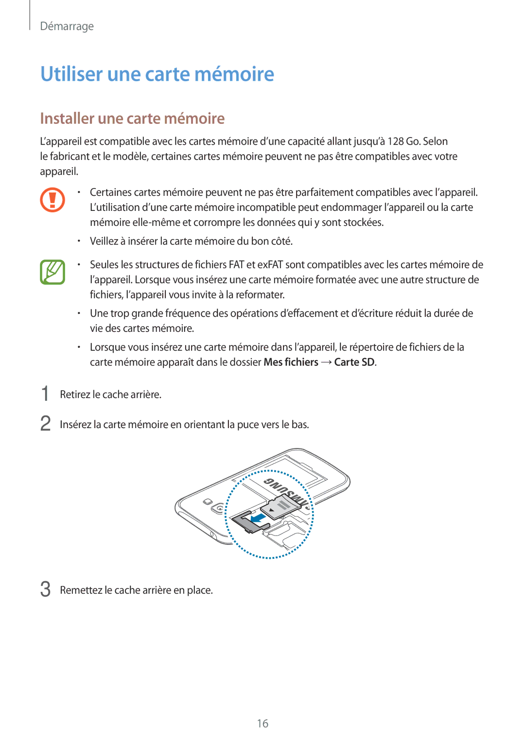 Samsung SM-J100HZKAXEF, SM-J100HZWAXEF manual Utiliser une carte mémoire, Installer une carte mémoire 