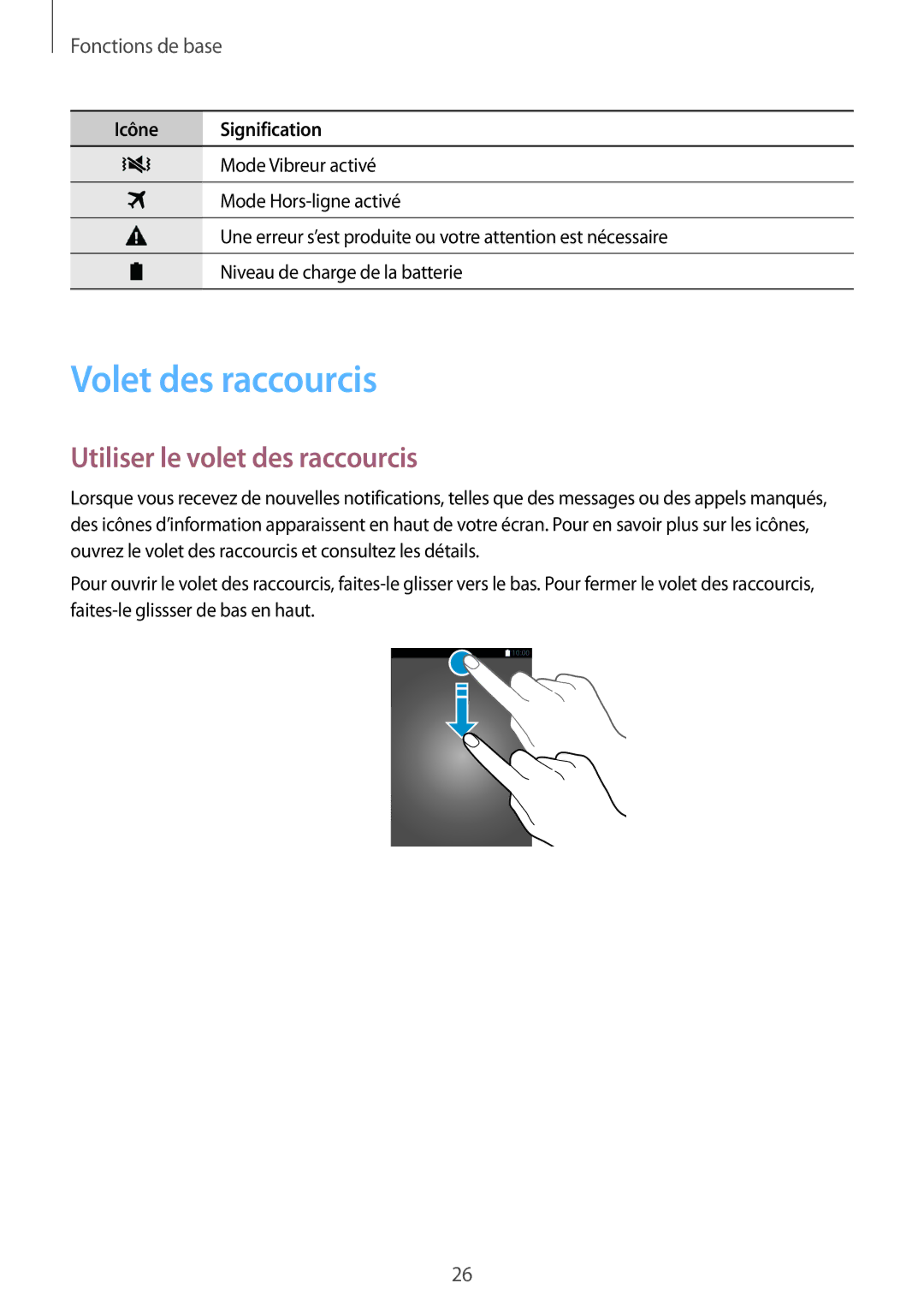 Samsung SM-J100HZKAXEF, SM-J100HZWAXEF manual Volet des raccourcis, Utiliser le volet des raccourcis 