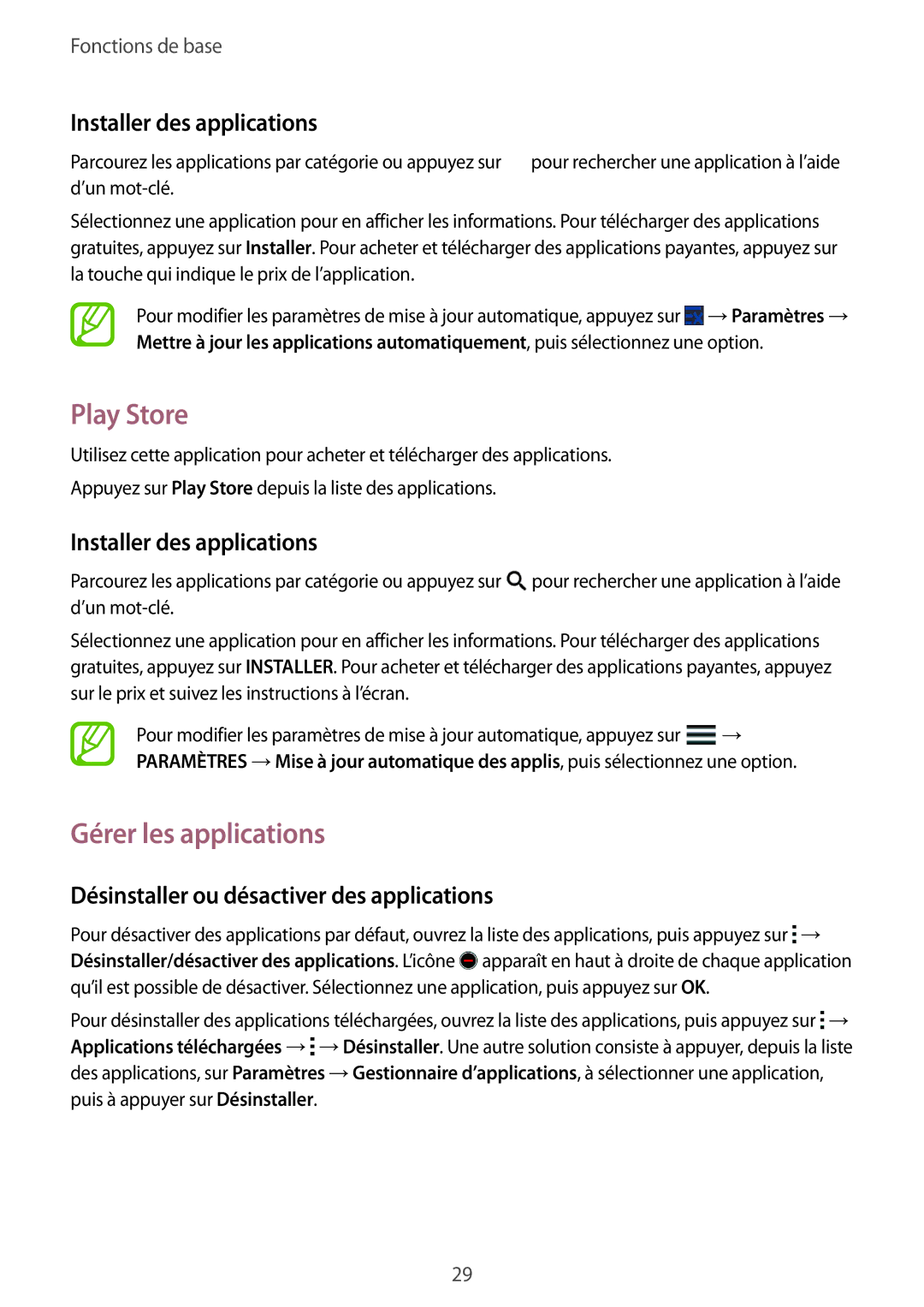 Samsung SM-J100HZWAXEF, SM-J100HZKAXEF manual Play Store, Gérer les applications, Installer des applications 