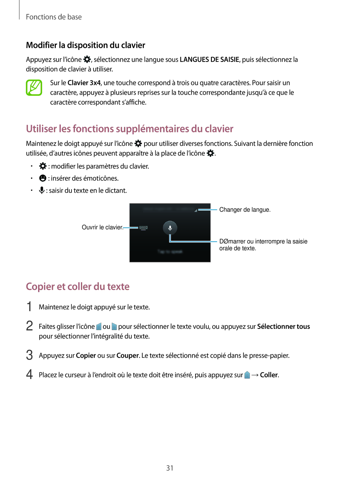 Samsung SM-J100HZWAXEF, SM-J100HZKAXEF manual Utiliser les fonctions supplémentaires du clavier, Copier et coller du texte 