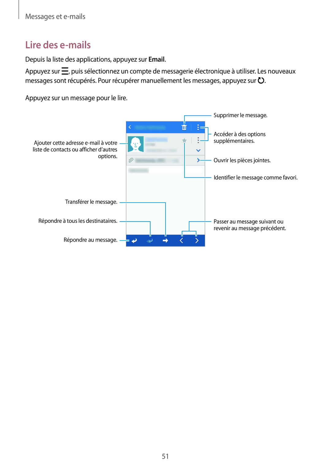 Samsung SM-J100HZWAXEF, SM-J100HZKAXEF manual Lire des e-mails, Depuis la liste des applications, appuyez sur Email 