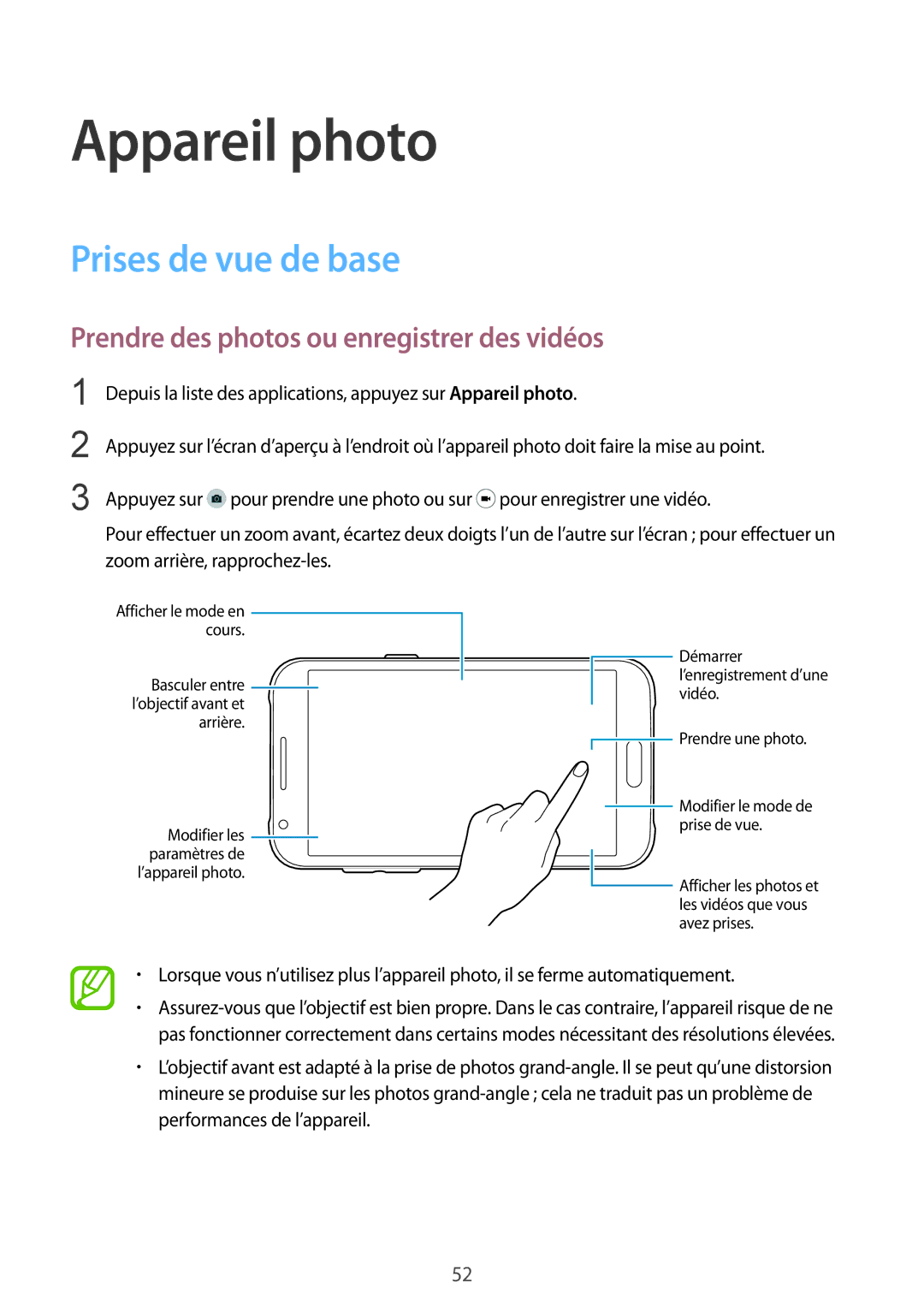 Samsung SM-J100HZKAXEF, SM-J100HZWAXEF Appareil photo, Prises de vue de base, Prendre des photos ou enregistrer des vidéos 