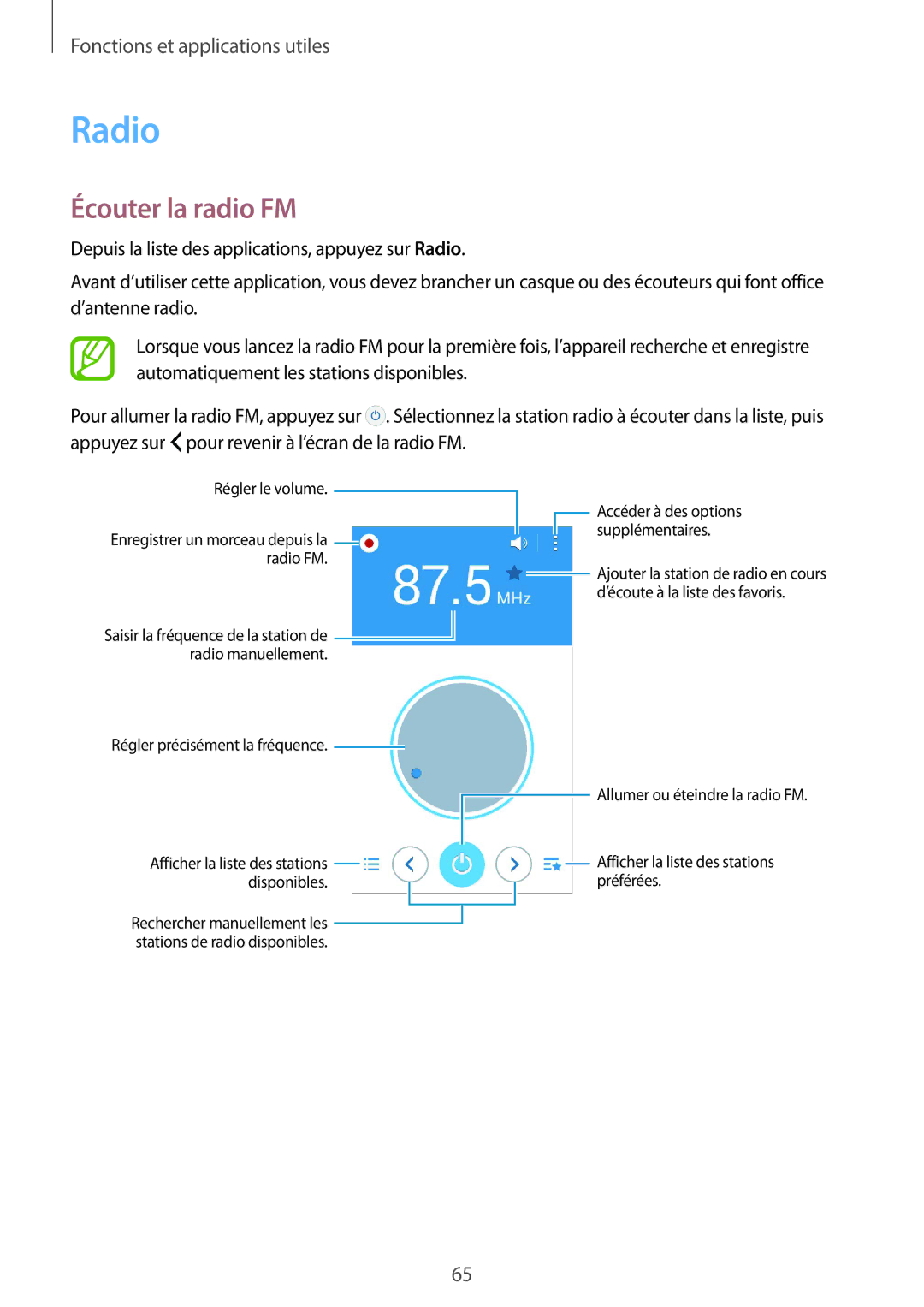 Samsung SM-J100HZWAXEF, SM-J100HZKAXEF manual Radio, Écouter la radio FM 