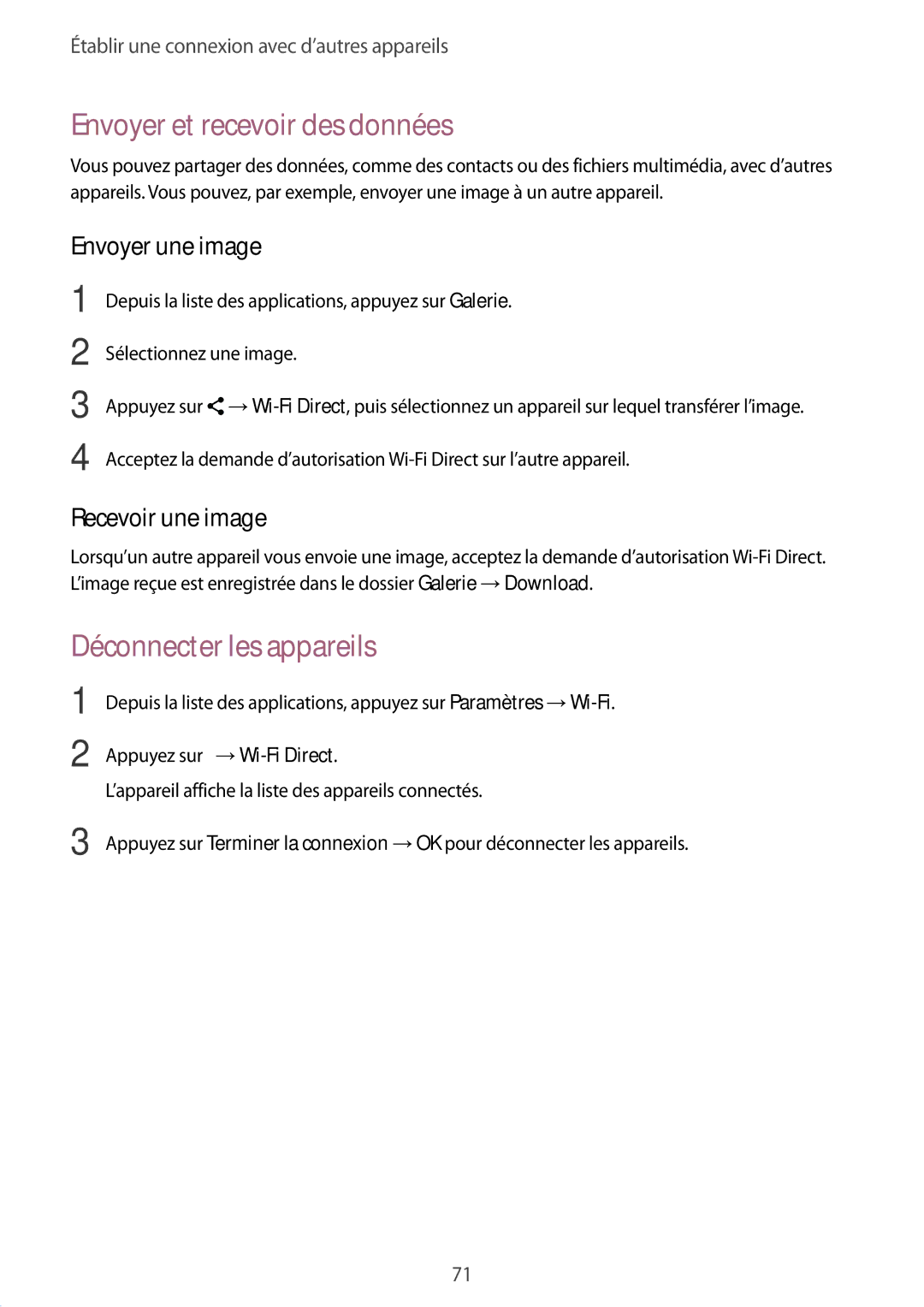 Samsung SM-J100HZWAXEF, SM-J100HZKAXEF manual Déconnecter les appareils 