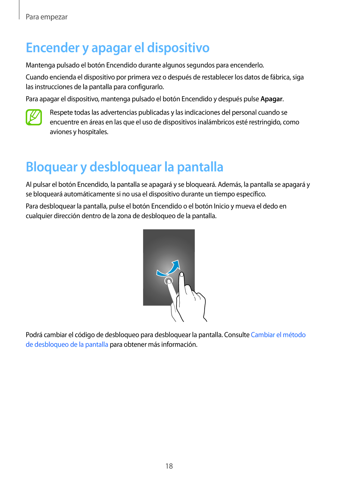 Samsung SM-J100HZWAPHE manual Encender y apagar el dispositivo, Bloquear y desbloquear la pantalla 