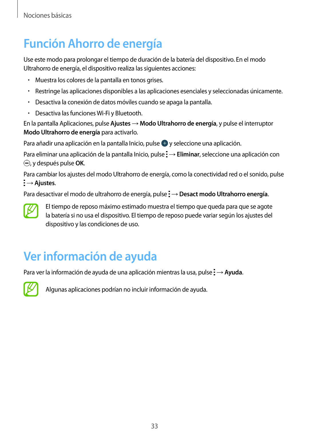 Samsung SM-J100HZWAPHE manual Función Ahorro de energía, Ver información de ayuda, →Ajustes 