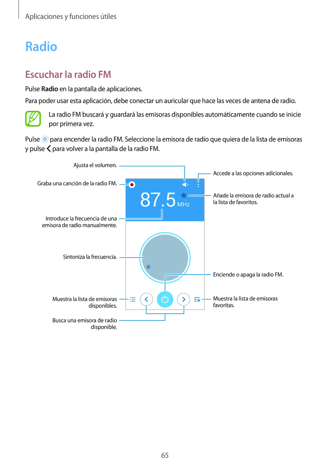 Samsung SM-J100HZWAPHE manual Radio, Escuchar la radio FM 