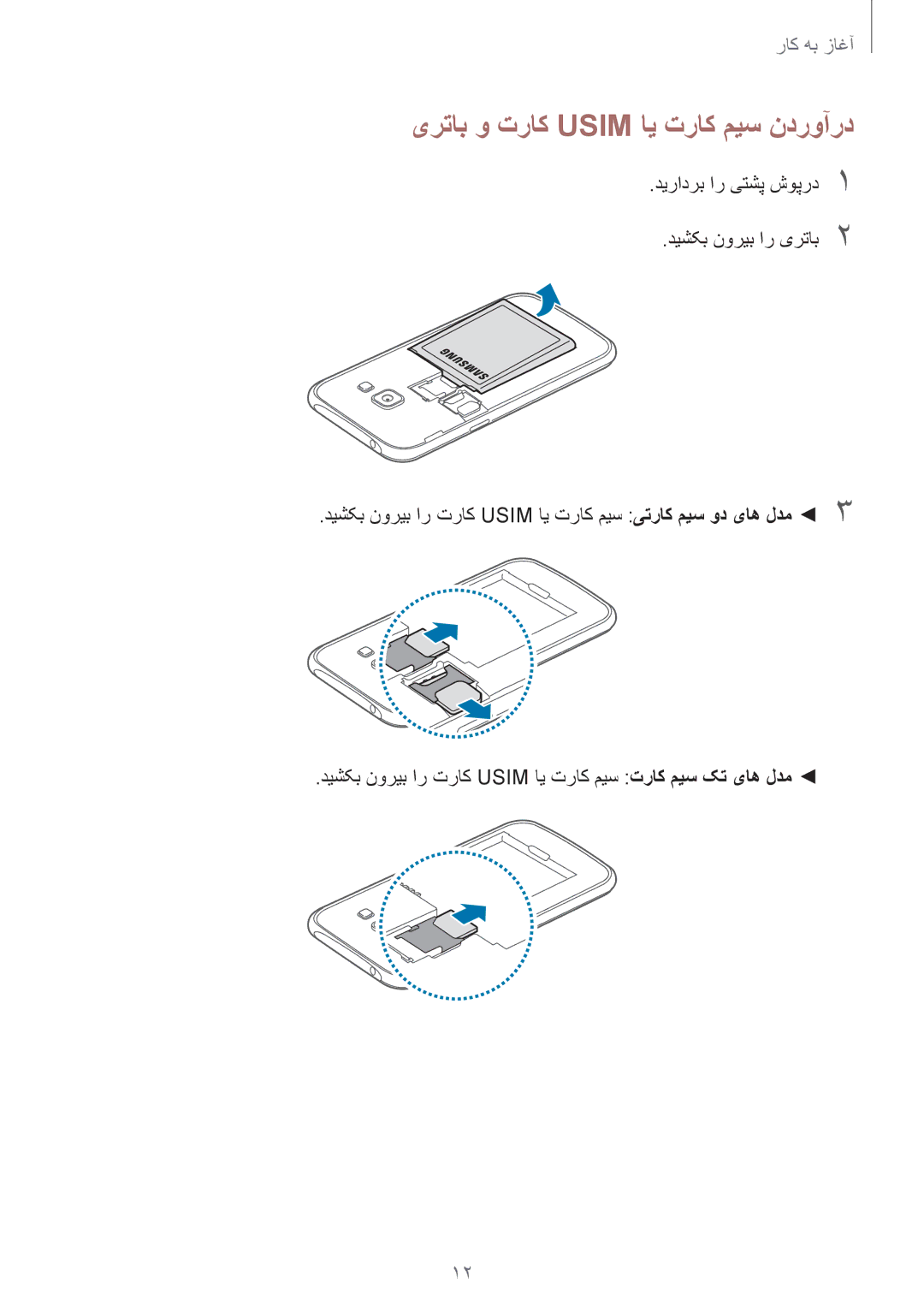 Samsung SM-J100HZWDKSA, SM-J100HZBDKSA manual یرتاب و تراک Usim ای تراک میس ندروآرد 