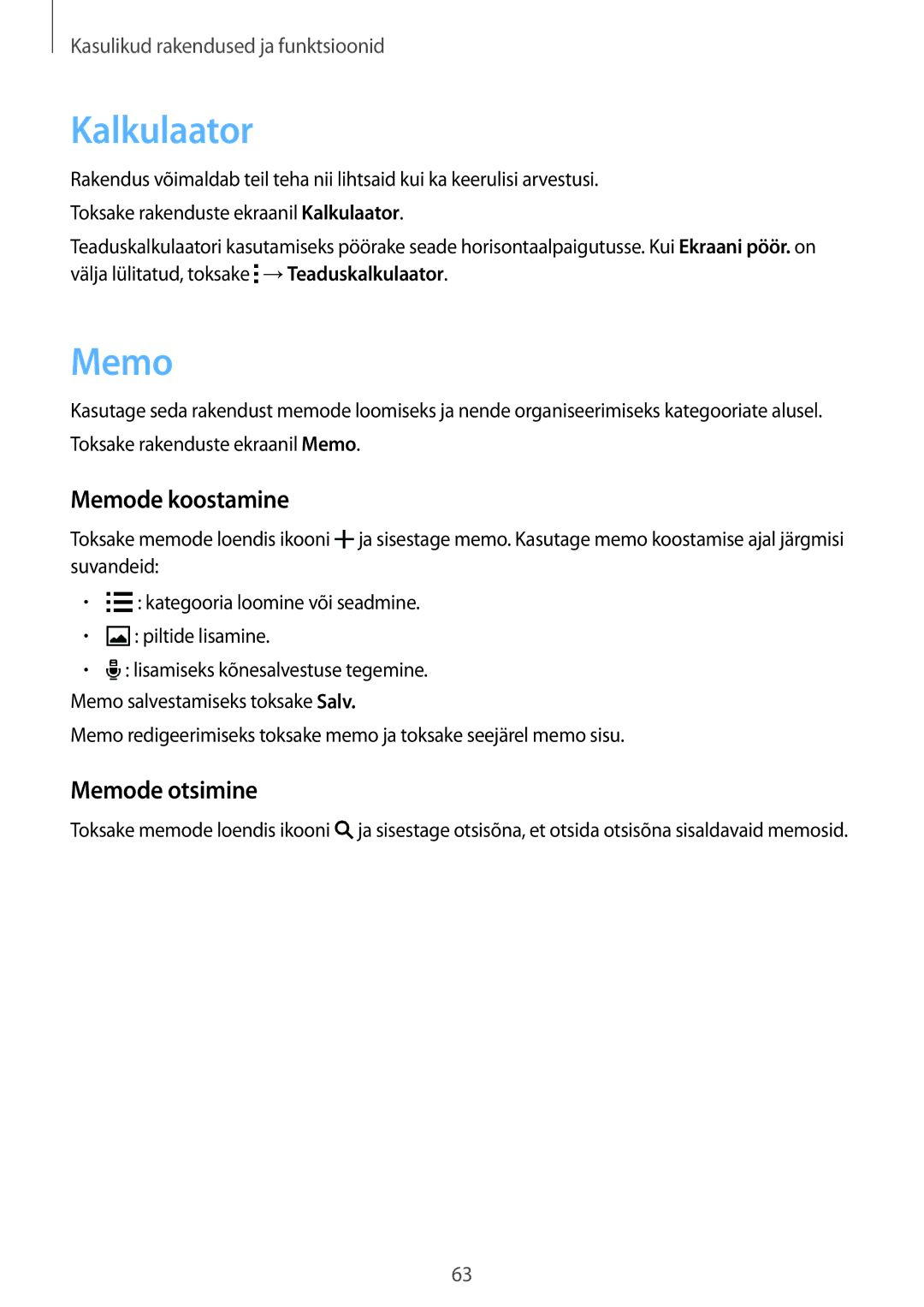 Samsung SM-J100HZKDSEB, SM-J100HZWDSEB, SM-J100HZBASEB, SM-J100HZBDSEB Kalkulaator, Memode koostamine, Memode otsimine 