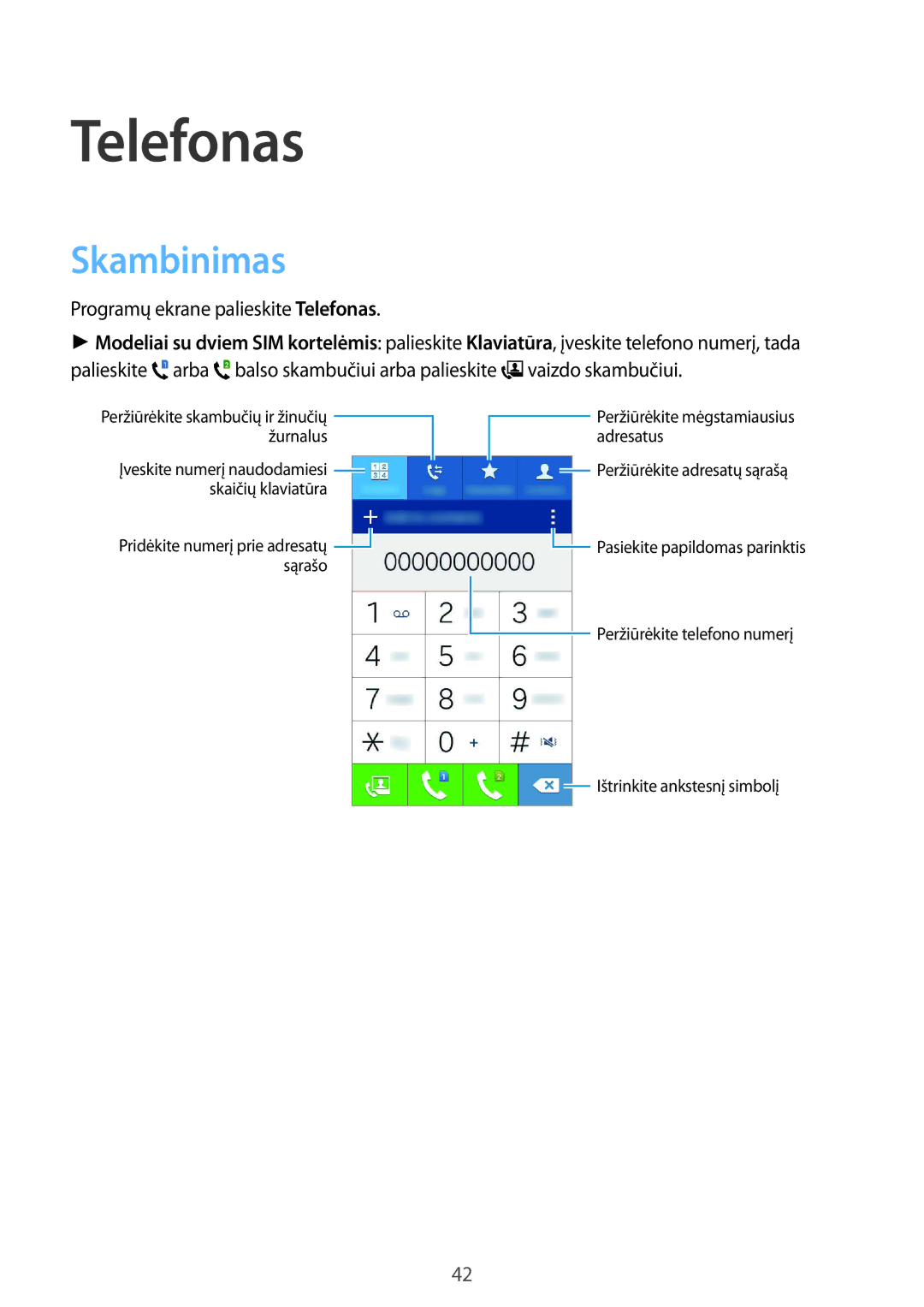 Samsung SM-J100HZWDSEB, SM-J100HZBASEB, SM-J100HZBDSEB, SM-J100HZKDSEB Skambinimas, Programų ekrane palieskite Telefonas 