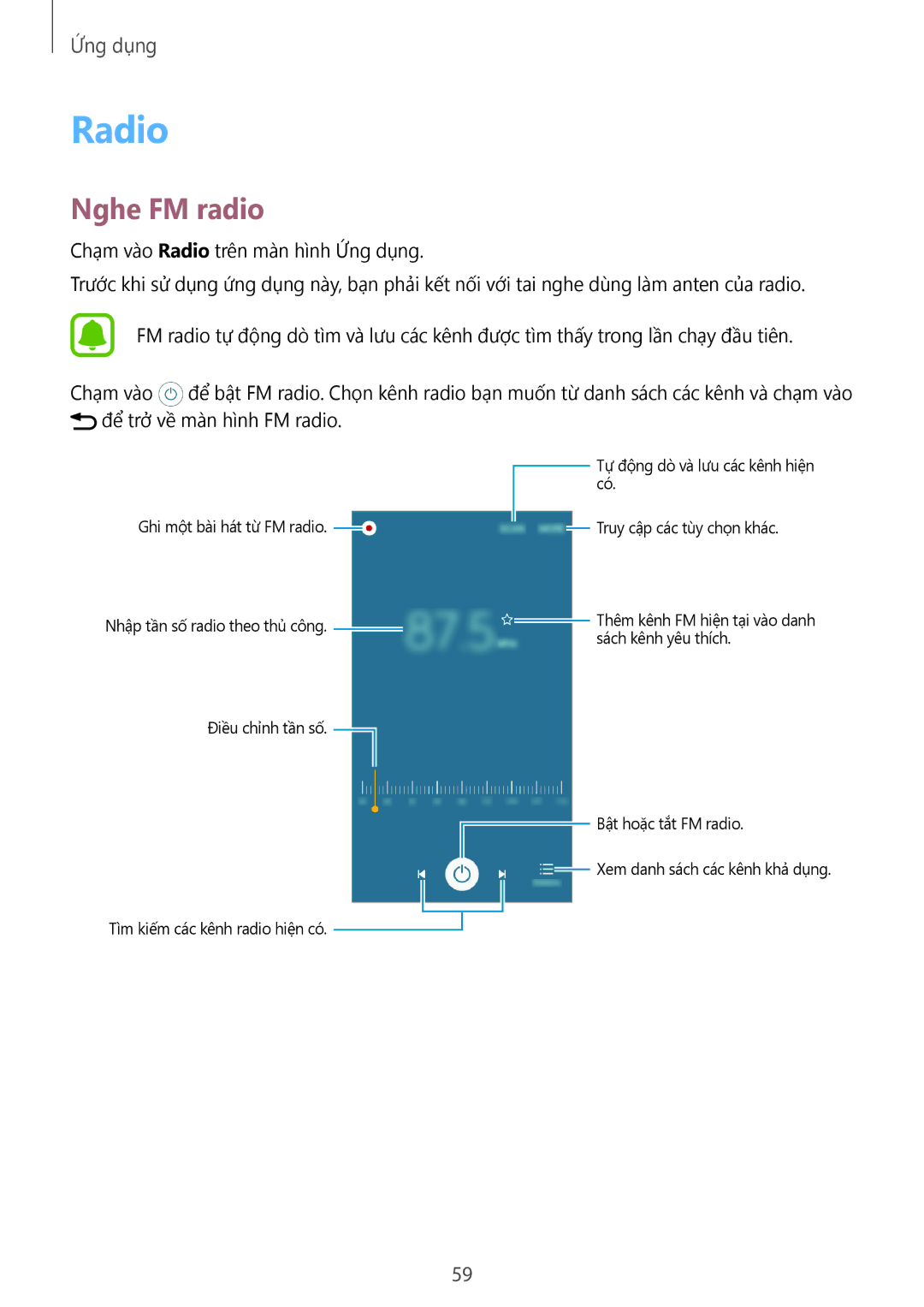 Samsung SM-J105BZWLXXV, SM-J105BZKLXXV, SM-J105BZDLXXV manual Radio, Nghe FM radio 