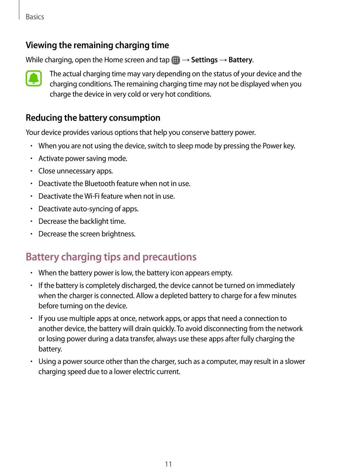 Samsung SM-J105BZWLXXV, SM-J105BZKLXXV manual Battery charging tips and precautions, Viewing the remaining charging time 