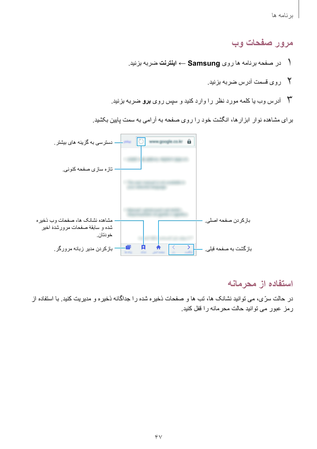 Samsung SM-J106FZWDKSA, SM-J106FZDDKSA, SM-J106FZKDKSA manual بو تاحفص رورم, هنامرحم زا هدافتسا 