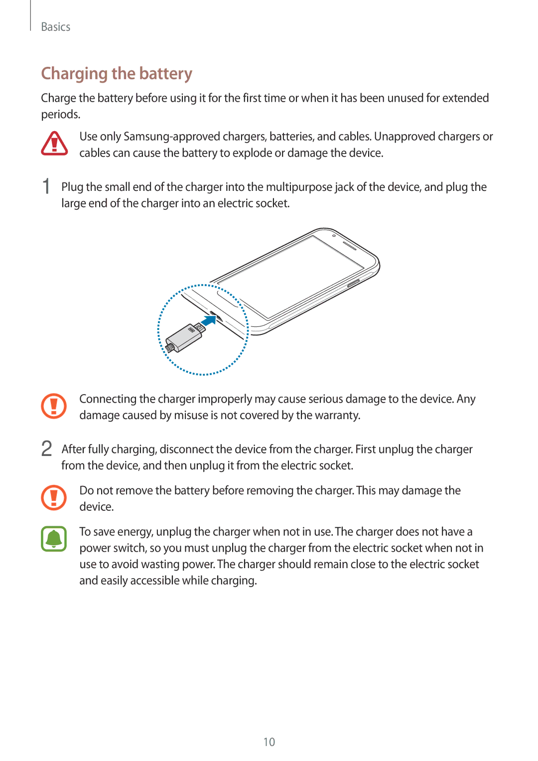 Samsung SM-J106FZKDKSA, SM-J106FZDDKSA, SM-J106FZWDKSA manual Charging the battery 