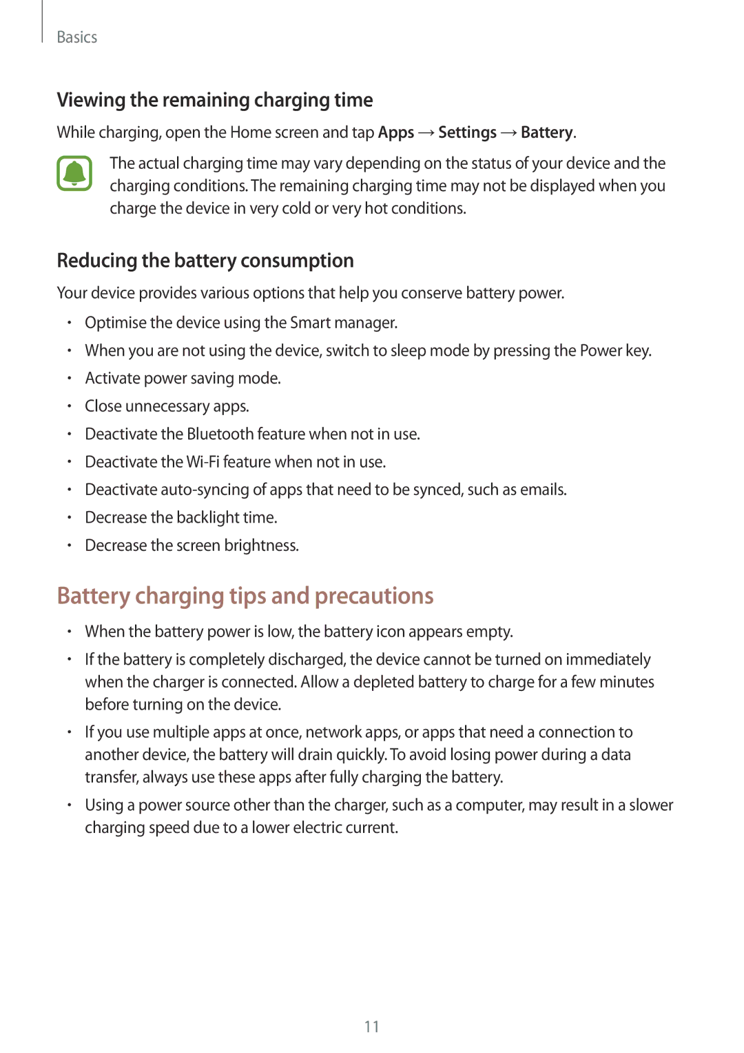 Samsung SM-J106FZWDKSA, SM-J106FZDDKSA manual Battery charging tips and precautions, Viewing the remaining charging time 