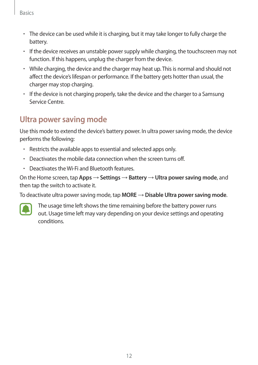 Samsung SM-J106FZDDKSA, SM-J106FZKDKSA, SM-J106FZWDKSA manual Ultra power saving mode 