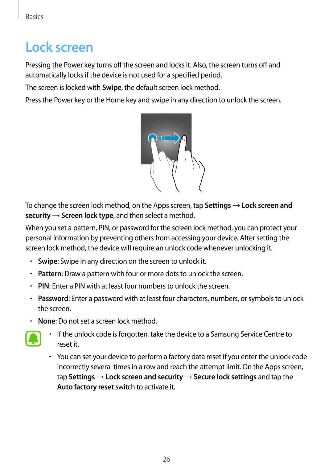 Samsung SM-J106FZWDKSA, SM-J106FZDDKSA, SM-J106FZKDKSA manual Lock screen 