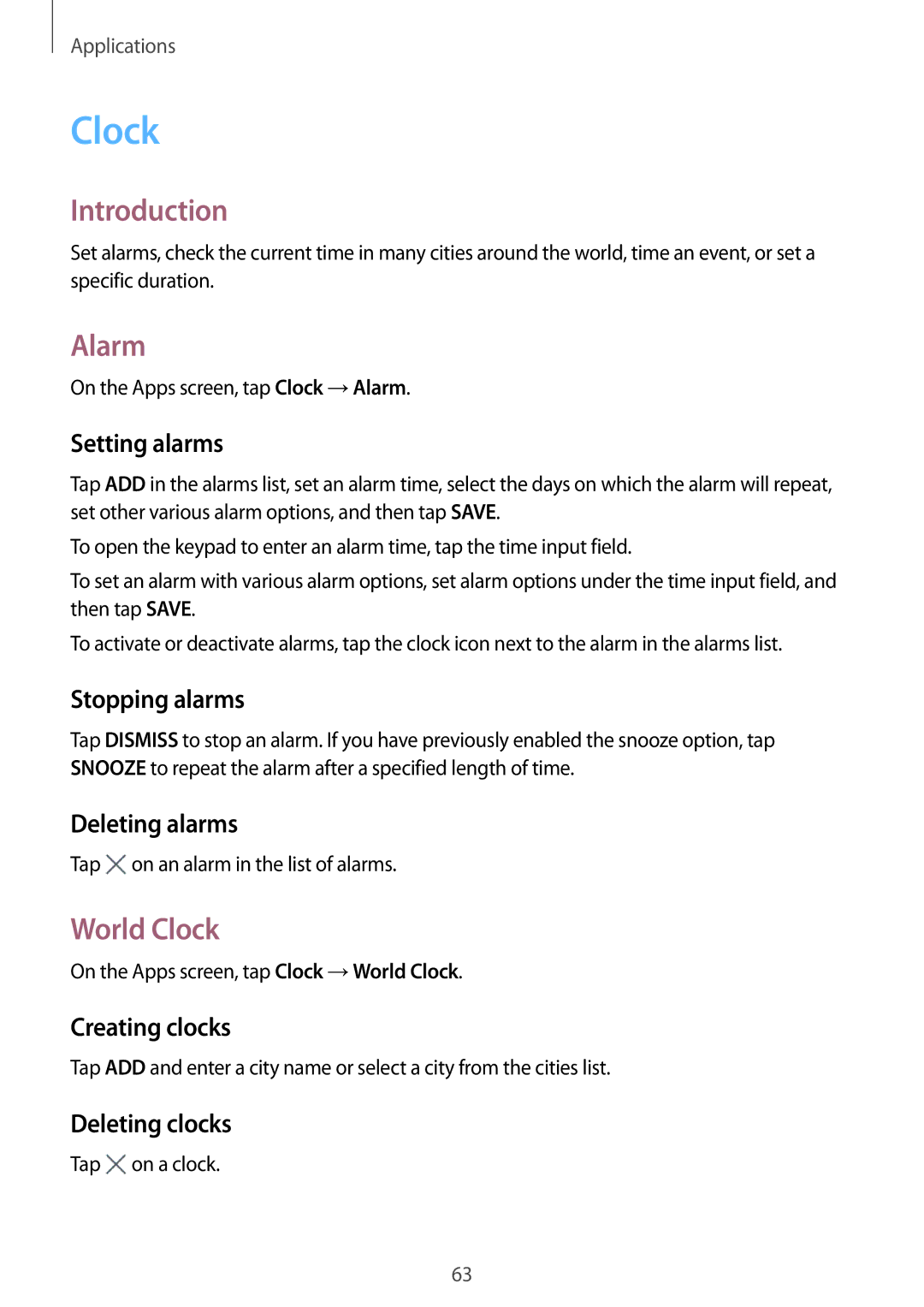 Samsung SM-J106FZDDKSA, SM-J106FZKDKSA, SM-J106FZWDKSA manual Alarm, World Clock 