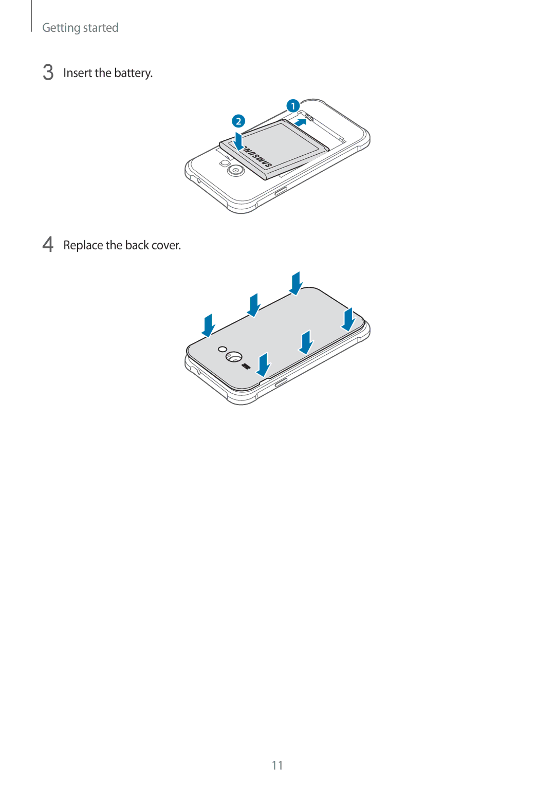 Samsung CG-J110HZWBSHI, SM-J110HZKDKSA, SM-J110HZWDKSA, SM-J110HZBDKSA manual Insert the battery Replace the back cover 