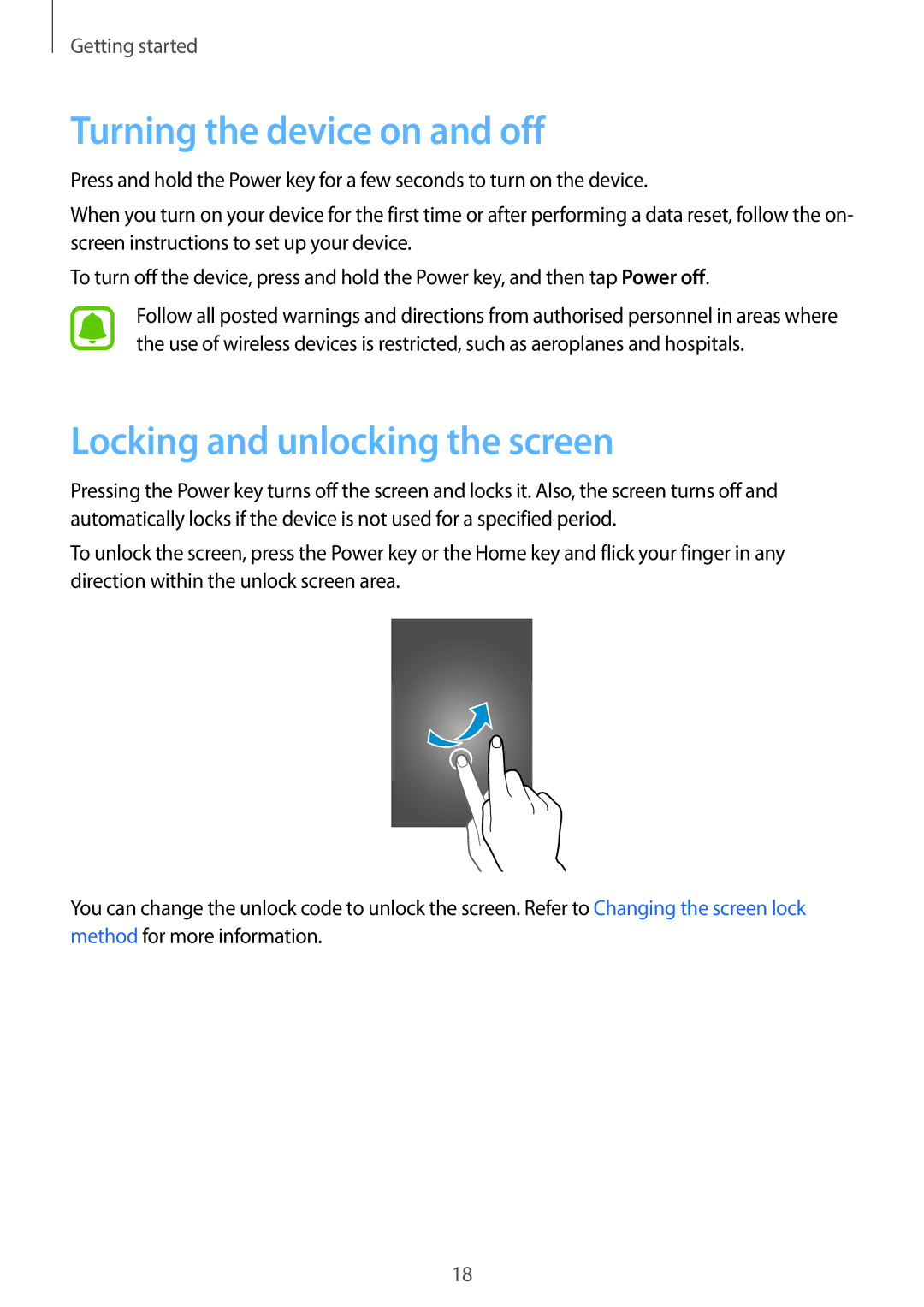 Samsung SM-J110HZBDKSA, SM-J110HZKDKSA, SM-J110HZWDKSA manual Turning the device on and off, Locking and unlocking the screen 