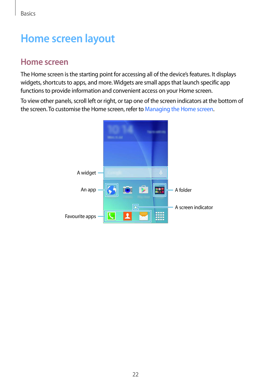 Samsung SM-J110HZBDKSA, SM-J110HZKDKSA, SM-J110HZWDKSA, CG-J110HZWBSHI manual Home screen layout 