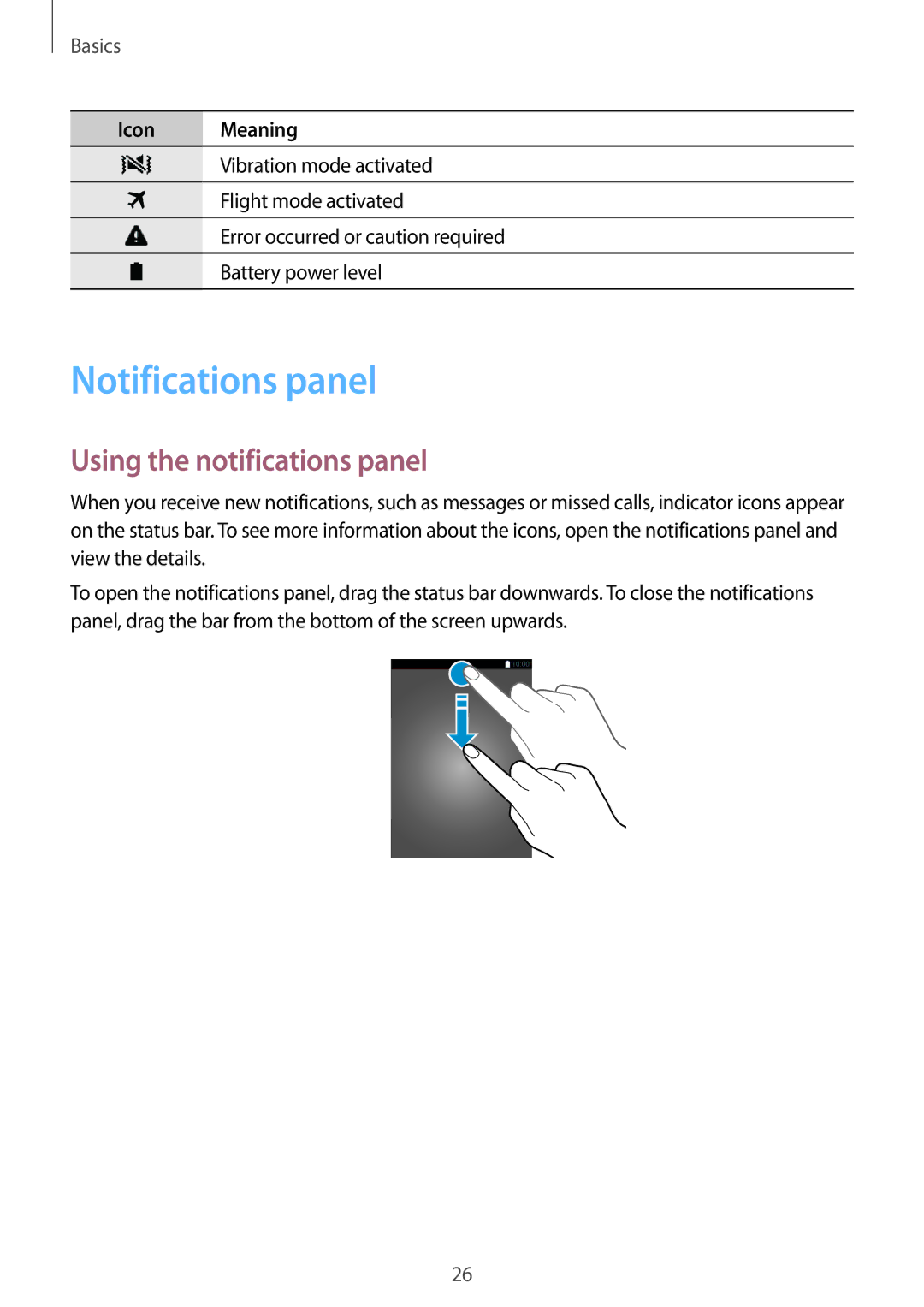 Samsung SM-J110HZBDKSA, SM-J110HZKDKSA, SM-J110HZWDKSA, CG-J110HZWBSHI Notifications panel, Using the notifications panel 