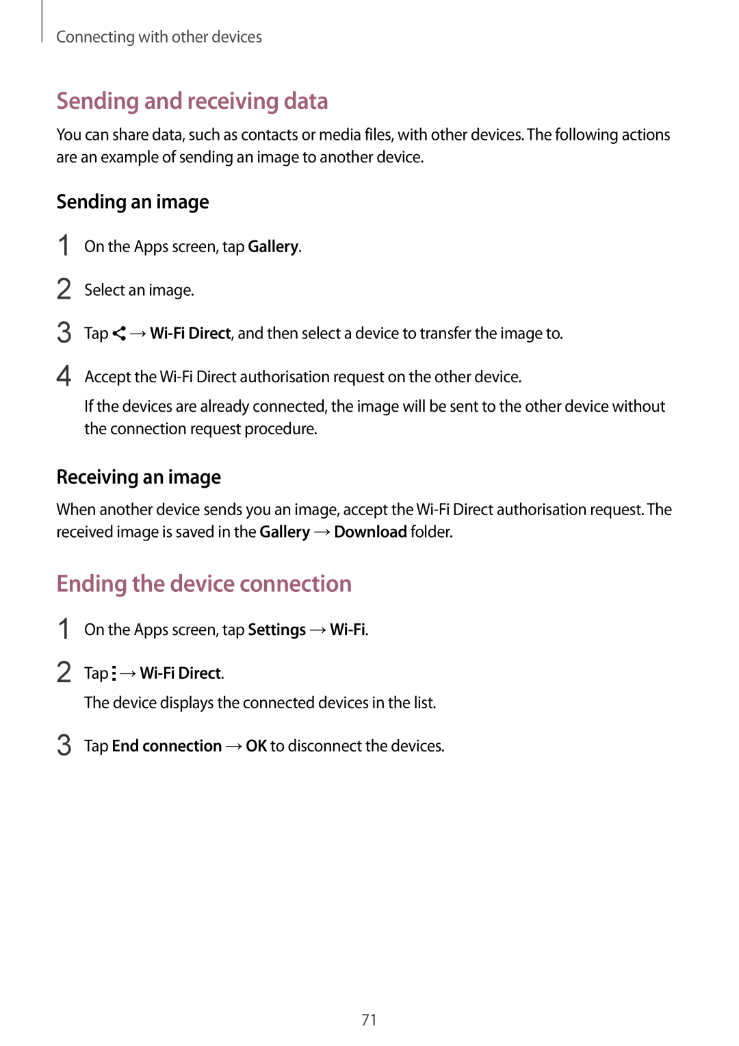 Samsung CG-J110HZWBSHI, SM-J110HZKDKSA, SM-J110HZWDKSA, SM-J110HZBDKSA manual Ending the device connection 