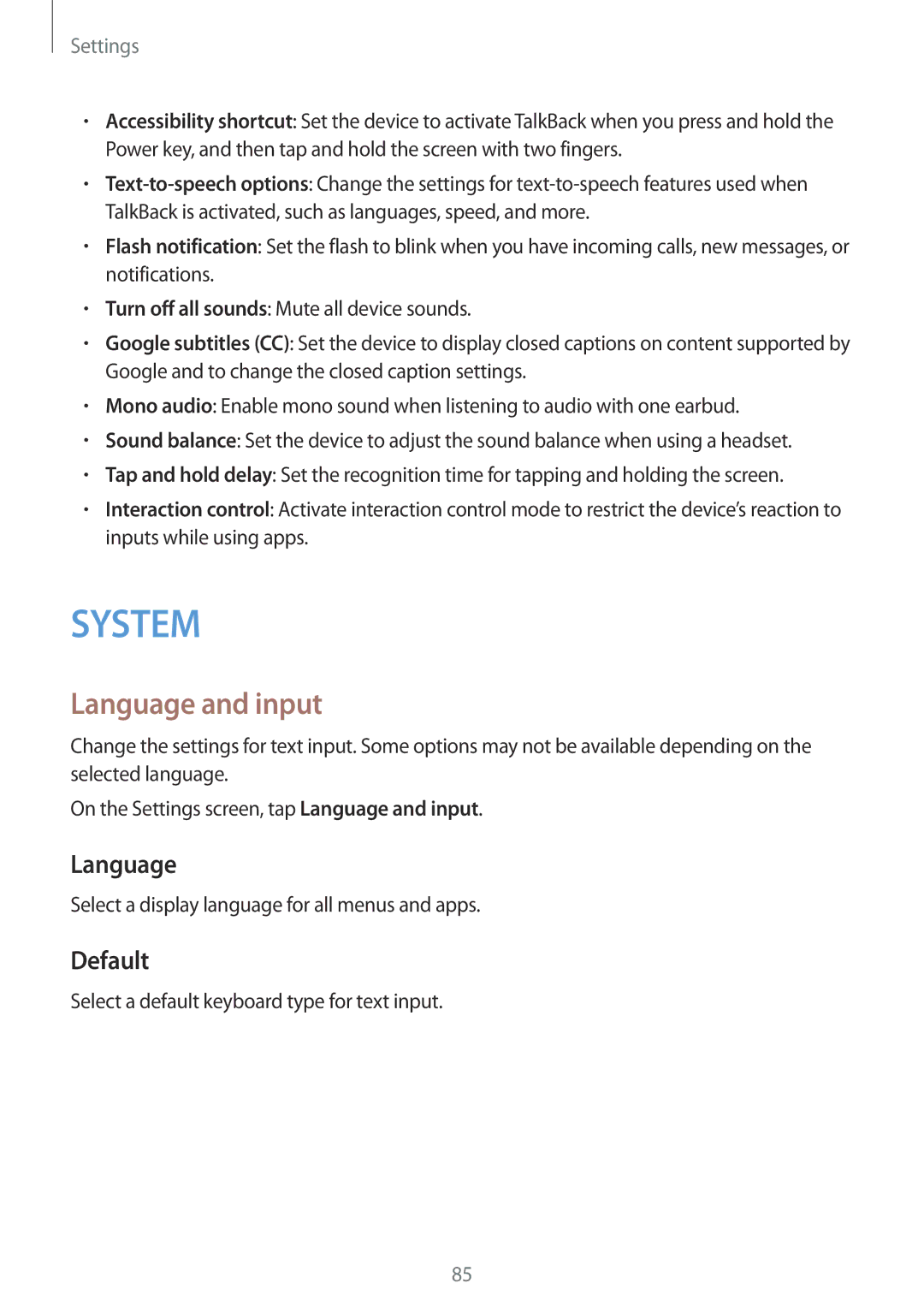 Samsung SM-J110HZWDKSA, SM-J110HZKDKSA, SM-J110HZBDKSA, CG-J110HZWBSHI manual Language and input, Default 