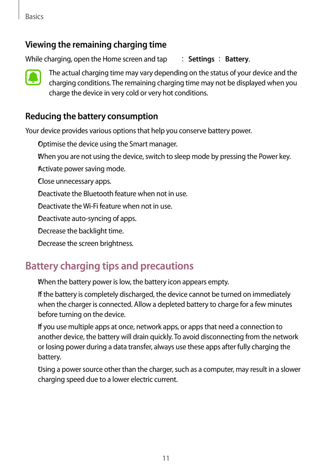 Samsung SM-J120FZKDKSA, SM-J120FZKNDBT manual Battery charging tips and precautions, Viewing the remaining charging time 