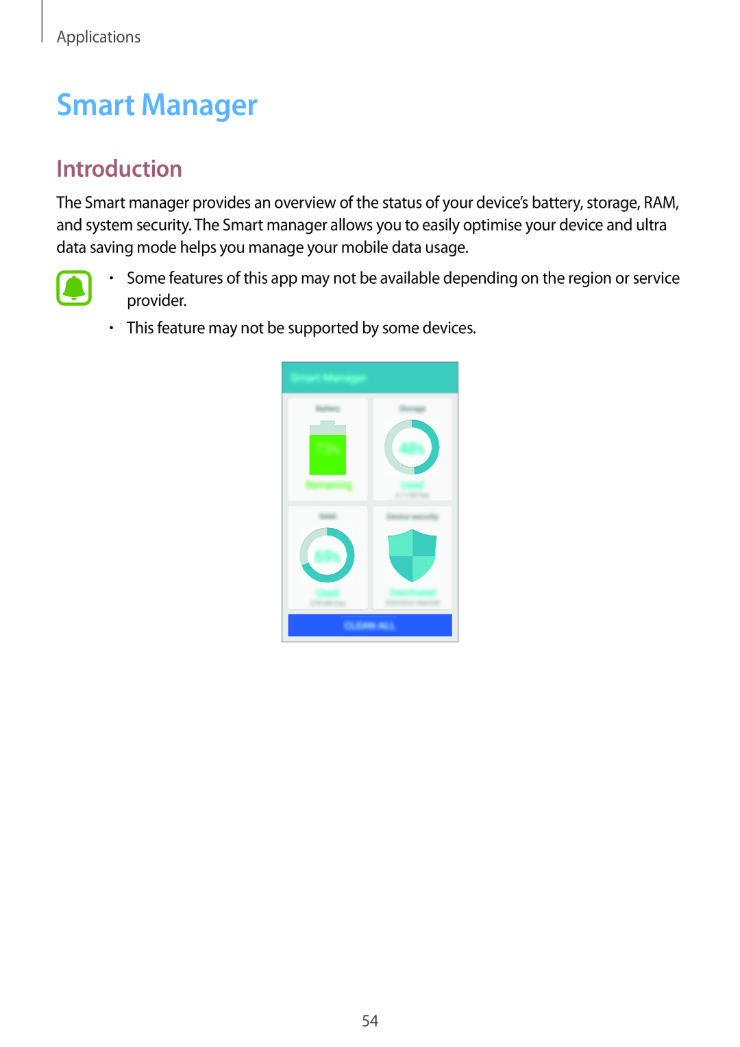 Samsung SM-J120FZKNITV, SM-J120FZKNDBT, SM-J120FZDNDBT, SM-J120FZWNDBT, SM-J120FZDNXEF, SM-J120FZWNXEF manual Smart Manager 