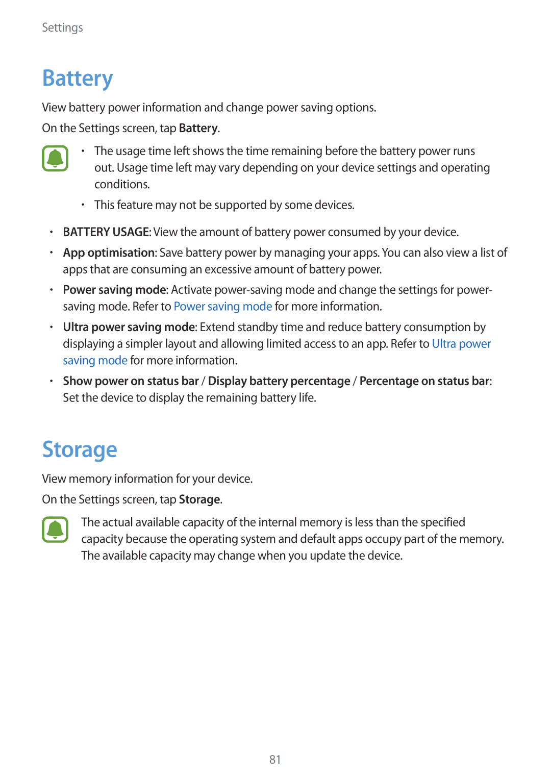 Samsung SM-J120FZDNATO, SM-J120FZKNDBT, SM-J120FZDNDBT, SM-J120FZWNDBT, SM-J120FZDNXEF, SM-J120FZWNXEF manual Battery, Storage 