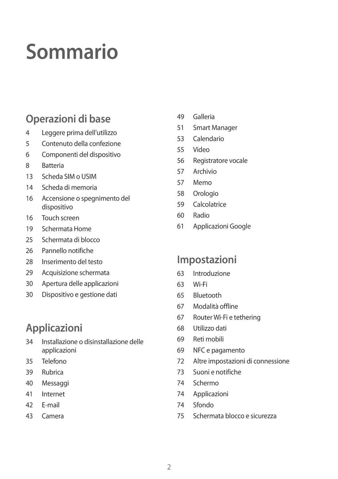 Samsung SM-J120FZWNITV, SM-J120FZKNITV, SM-J120FZDNITV manual Sommario 