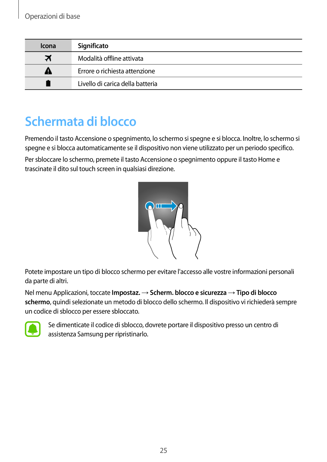 Samsung SM-J120FZDNITV, SM-J120FZKNITV, SM-J120FZWNITV manual Schermata di blocco 