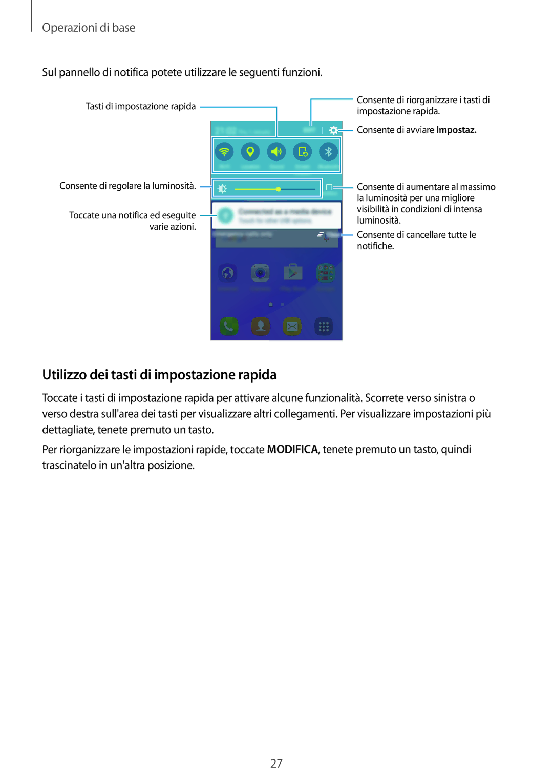 Samsung SM-J120FZKNITV, SM-J120FZDNITV, SM-J120FZWNITV manual Utilizzo dei tasti di impostazione rapida 