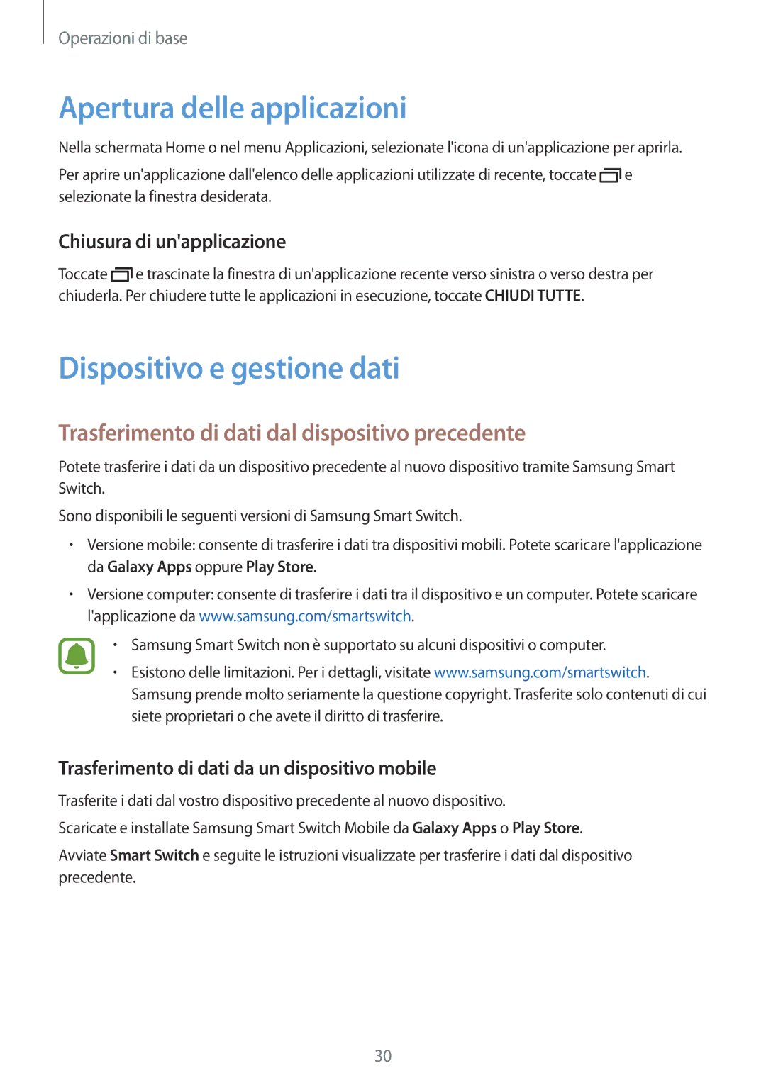 Samsung SM-J120FZKNITV manual Apertura delle applicazioni, Dispositivo e gestione dati, Chiusura di unapplicazione 