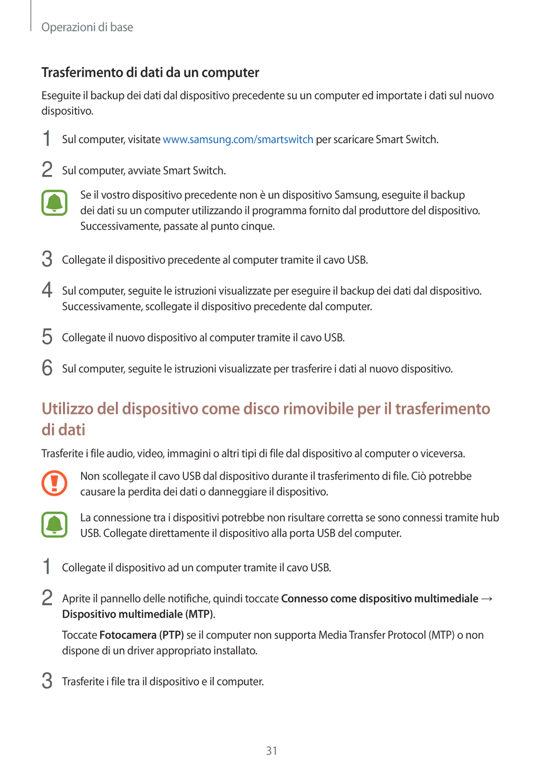 Samsung SM-J120FZDNITV Trasferimento di dati da un computer, Causare la perdita dei dati o danneggiare il dispositivo 