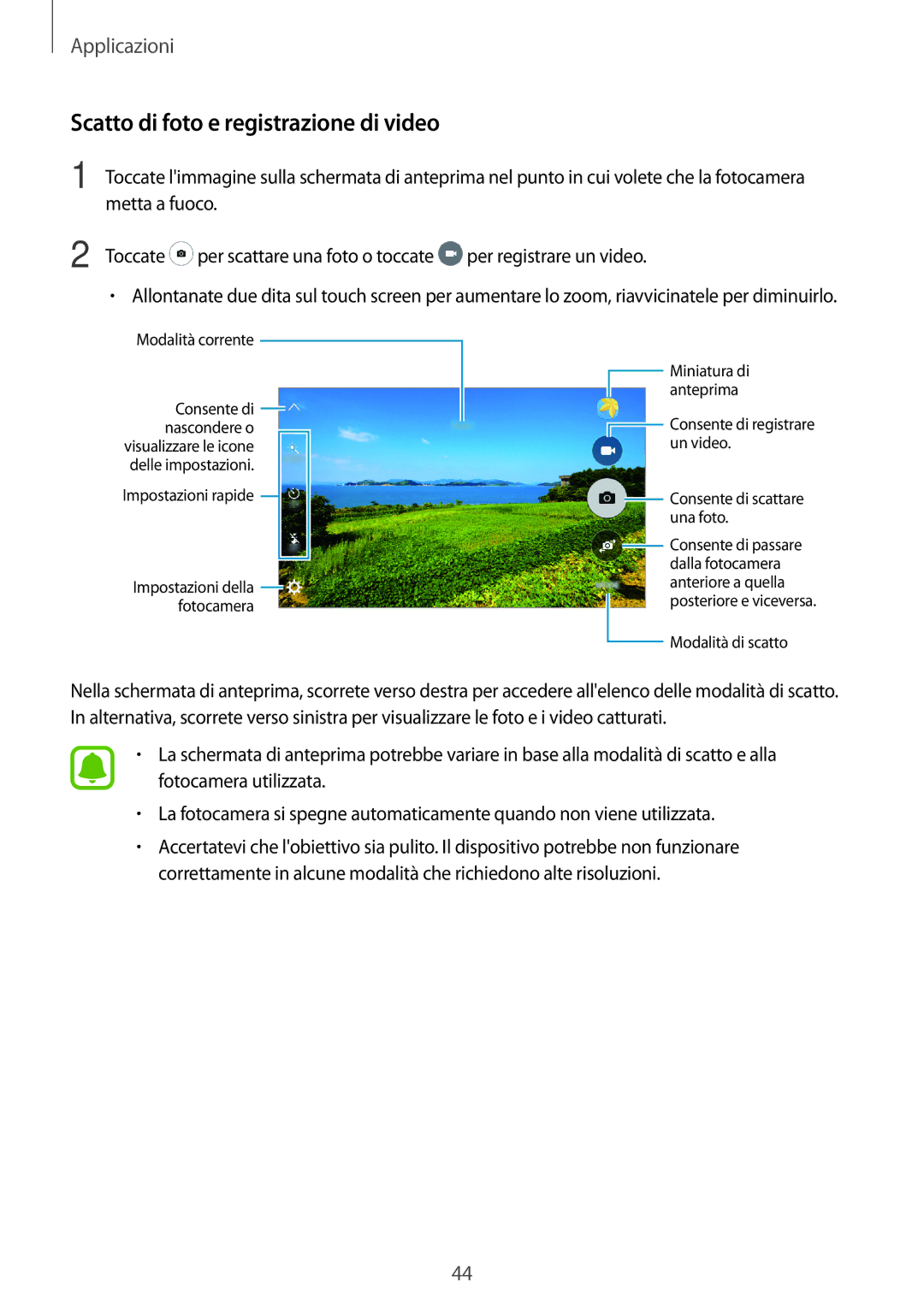 Samsung SM-J120FZWNITV, SM-J120FZKNITV, SM-J120FZDNITV manual Scatto di foto e registrazione di video 