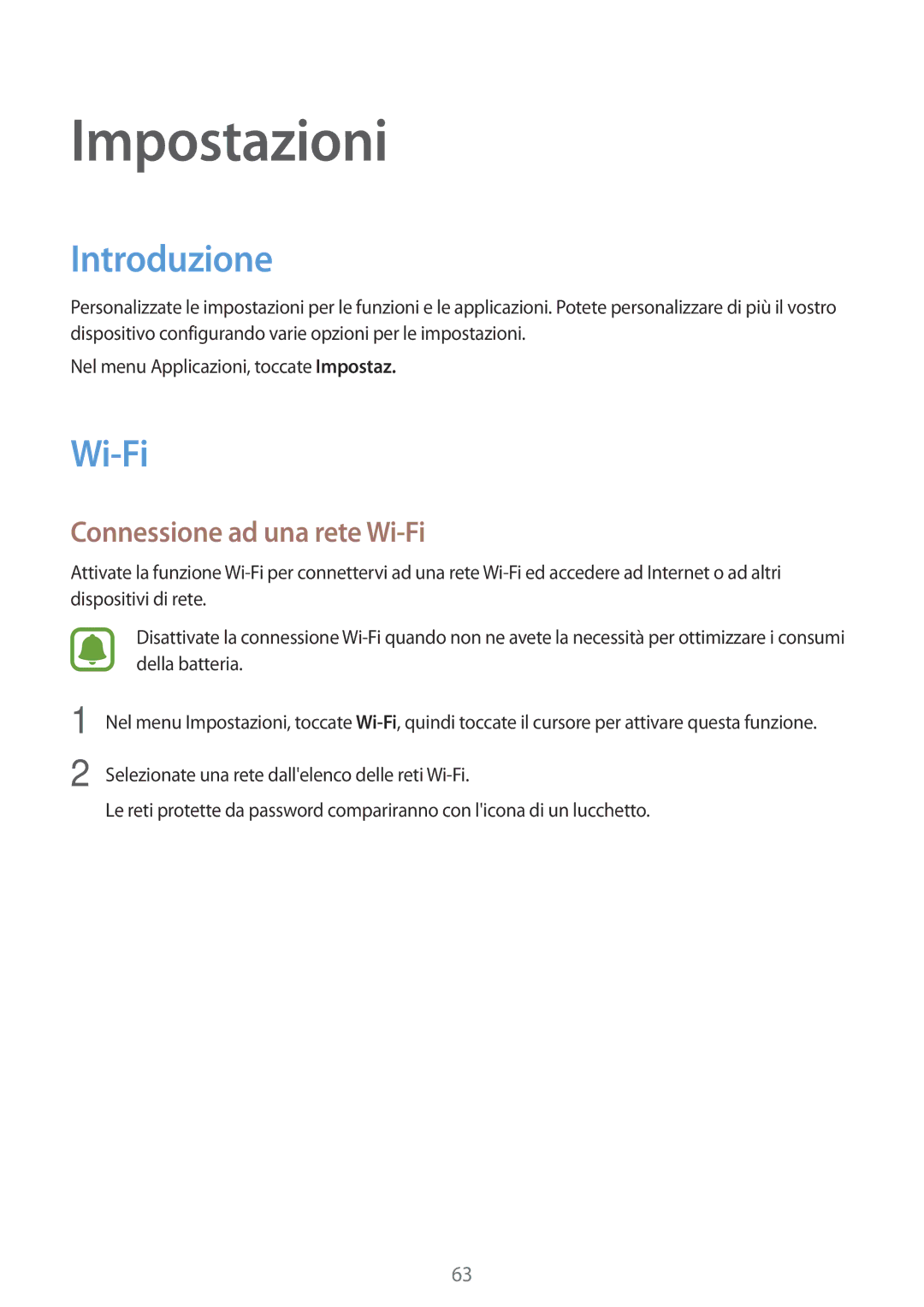 Samsung SM-J120FZKNITV, SM-J120FZDNITV, SM-J120FZWNITV manual Introduzione, Connessione ad una rete Wi-Fi 