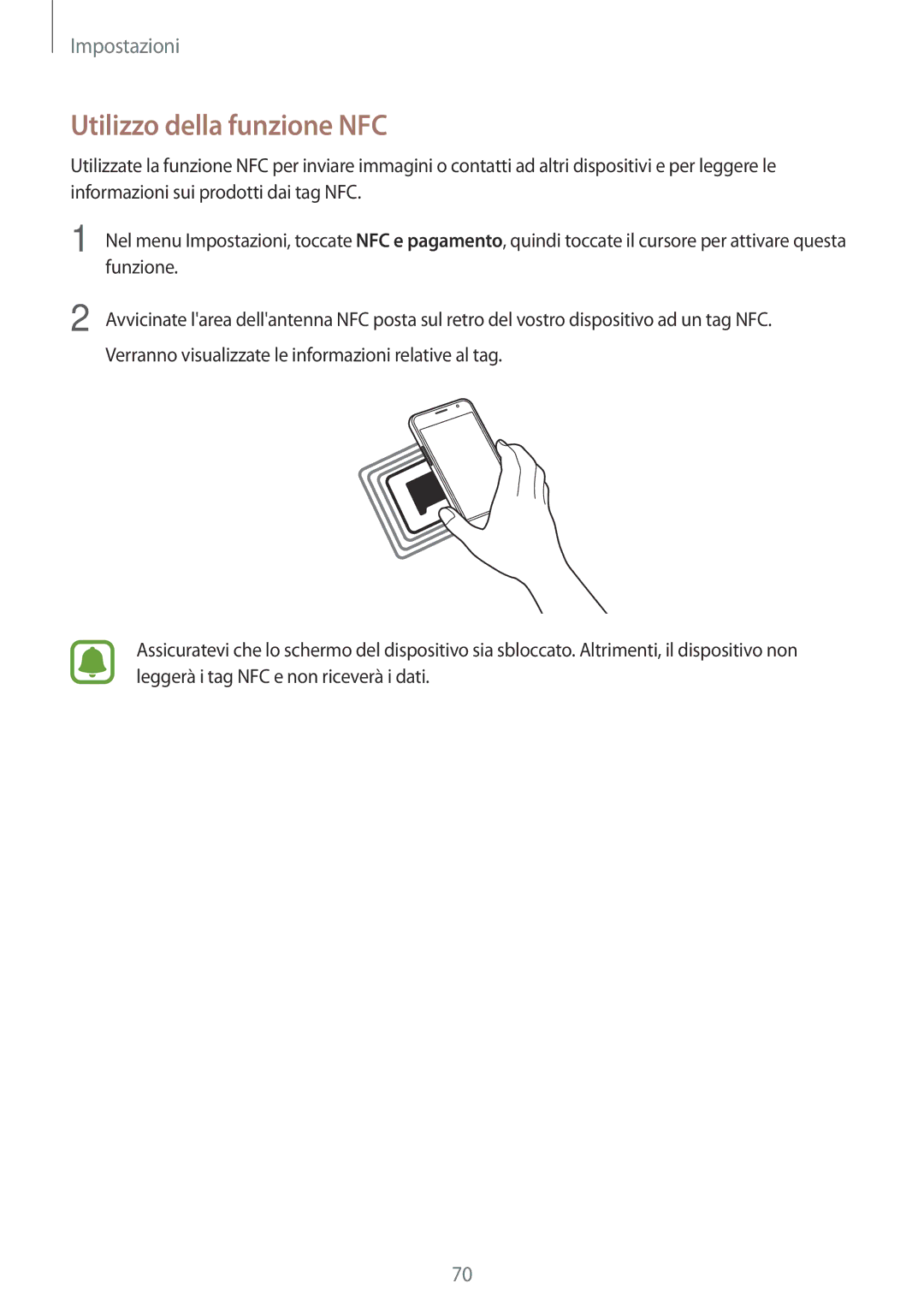 Samsung SM-J120FZDNITV, SM-J120FZKNITV, SM-J120FZWNITV manual Utilizzo della funzione NFC 