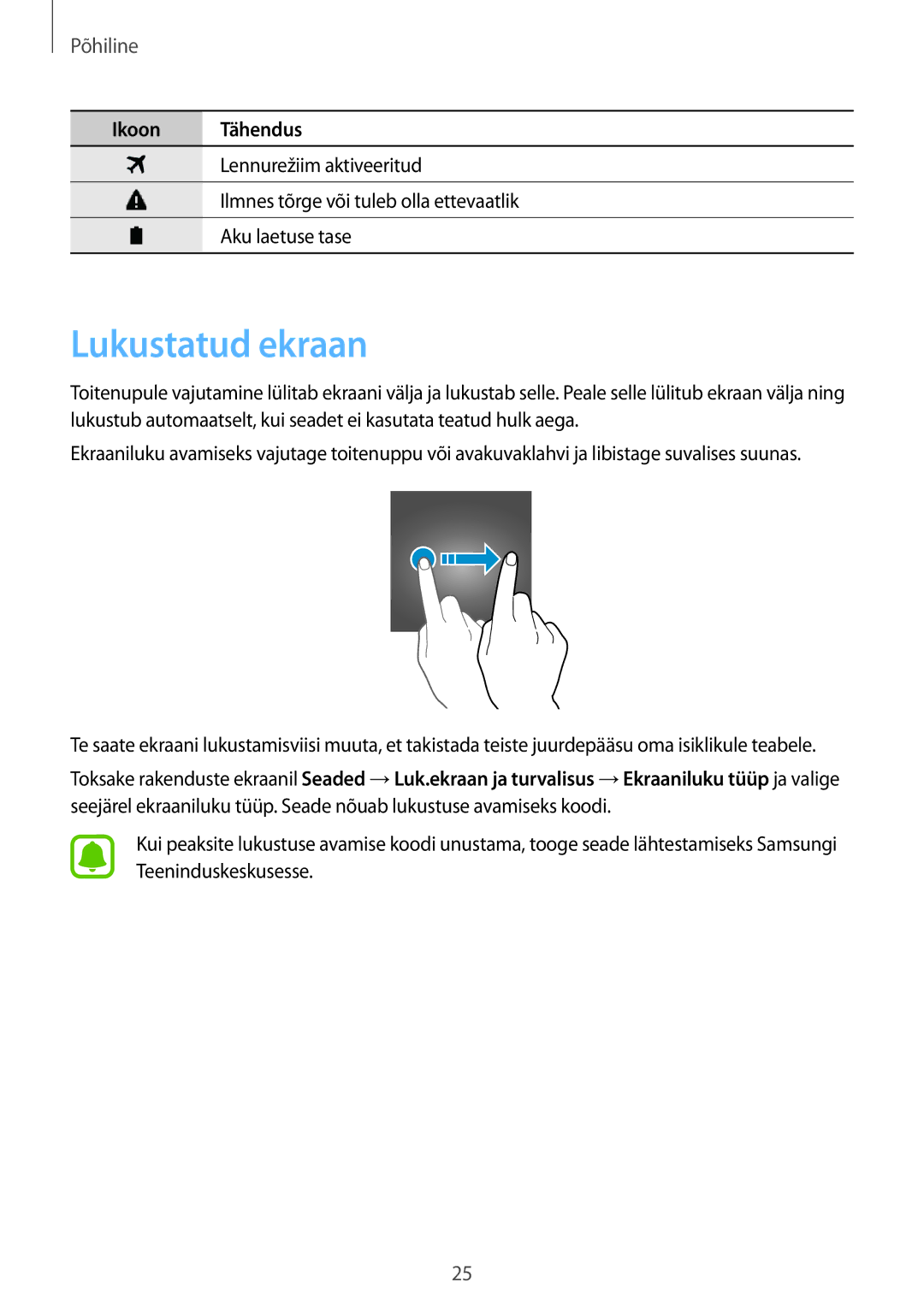 Samsung SM-J120FZDNSEB, SM-J120FZKNSEB manual Lukustatud ekraan 