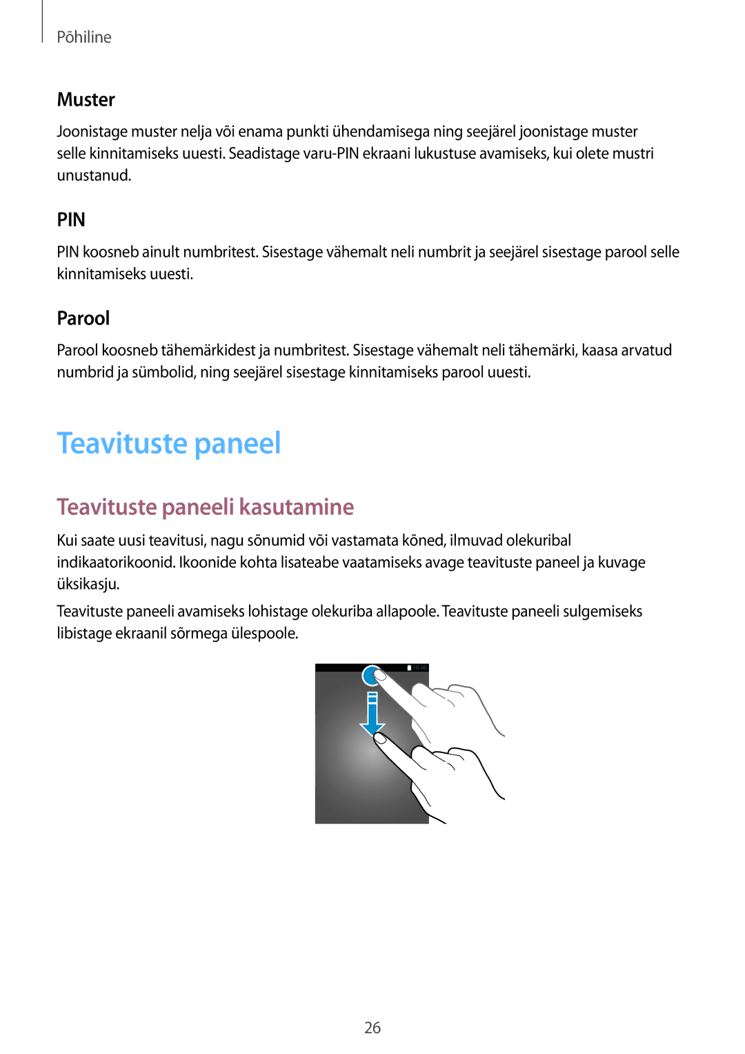 Samsung SM-J120FZKNSEB, SM-J120FZDNSEB manual Teavituste paneeli kasutamine, Muster, Parool 